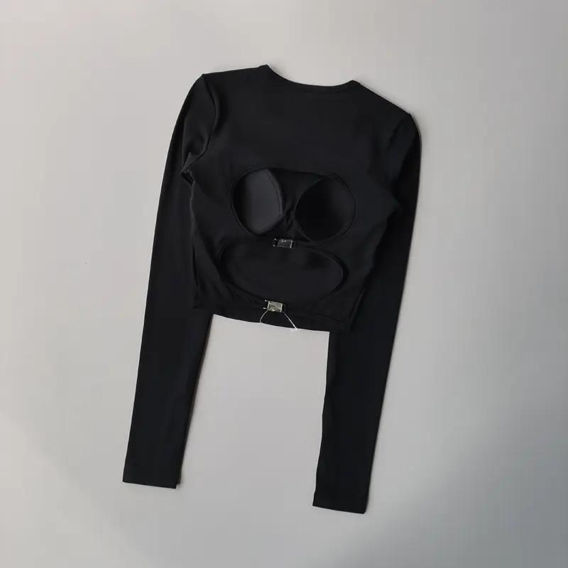 Hollow Out Back Fixed Chest Cushion Yoga Suit Long Sleeved Shirts Tight Fitting Sports Top Slimming Elastic Fitness Clothing