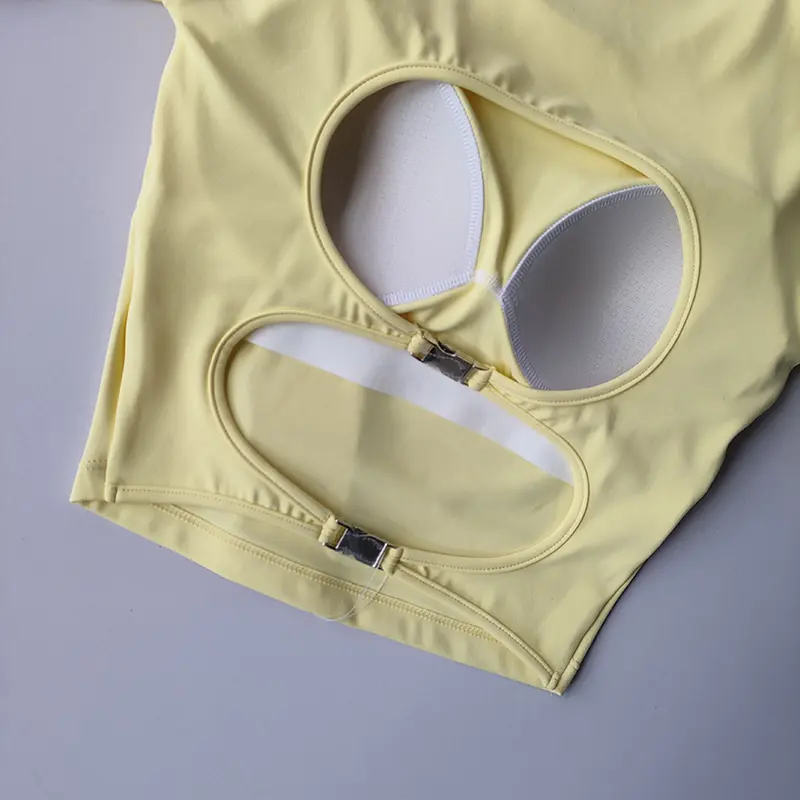 Hollow Out Back Fixed Chest Cushion Yoga Suit Long Sleeved Shirts Tight Fitting Sports Top Slimming Elastic Fitness Clothing