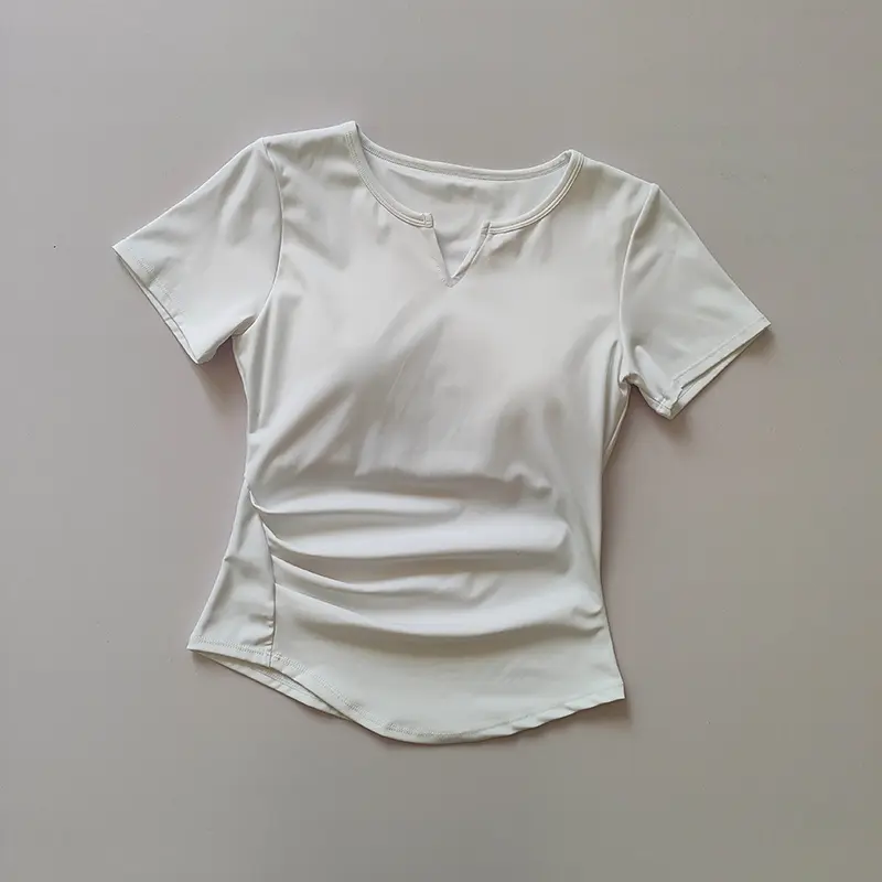 V-neck Tie Breast Pad Yoga Suit Short Sleeve Women's Gym Summer Slim Training Fitness Top Quick Dry Running T-shirt Clothing