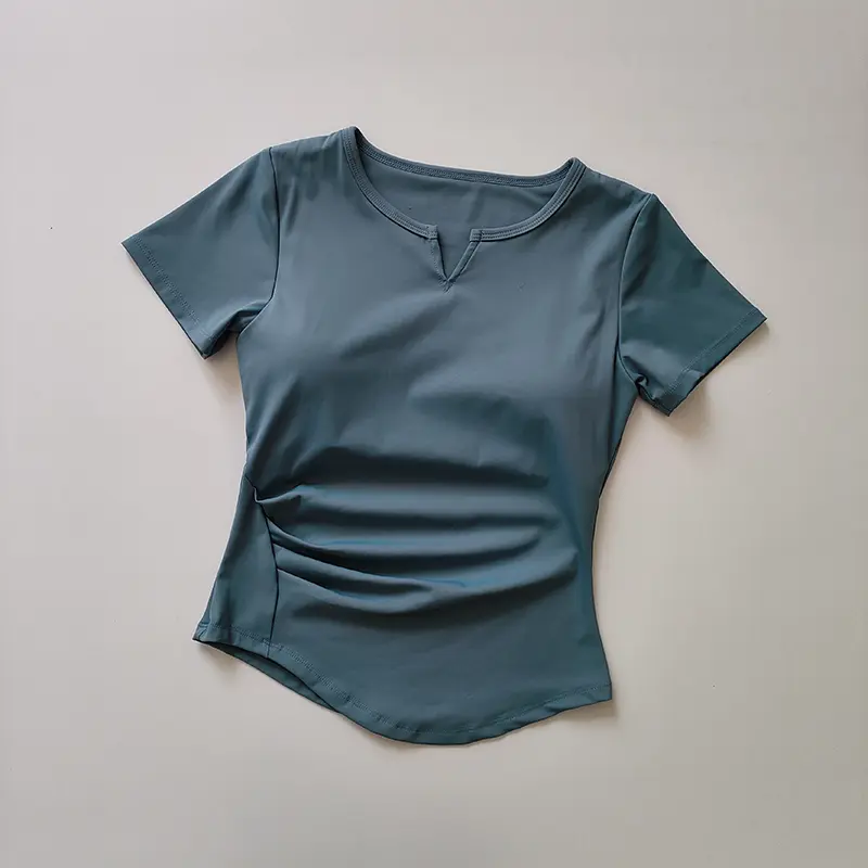 V-neck Tie Breast Pad Yoga Suit Short Sleeve Women's Gym Summer Slim Training Fitness Top Quick Dry Running T-shirt Clothing