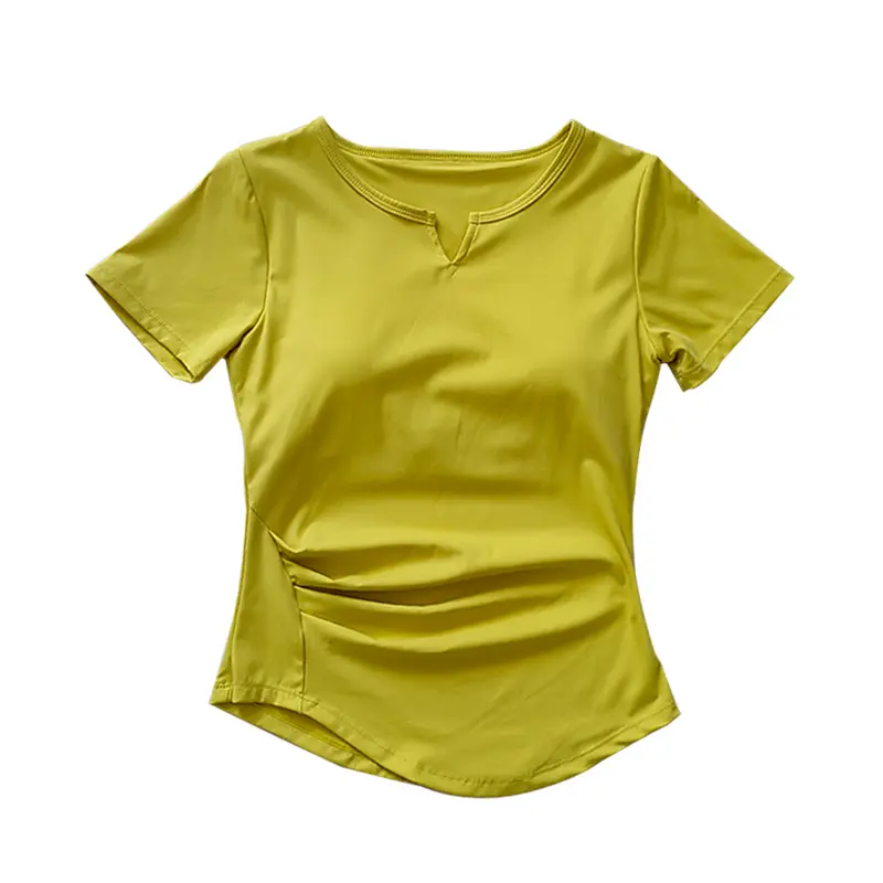 V-neck Tie Breast Pad Yoga Suit Short Sleeve Women's Gym Summer Slim Training Fitness Top Quick Dry Running T-shirt Clothing