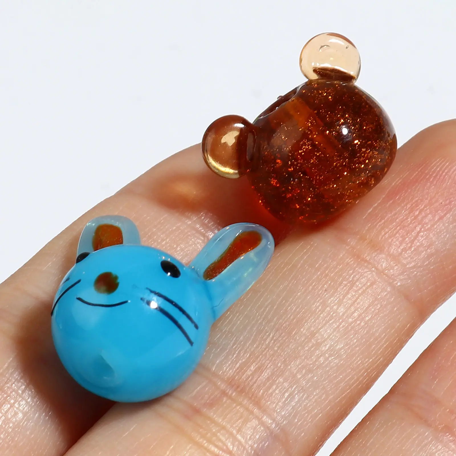 DoreenBeads 2PCs Cute Animal Cartoon Lampwork Glass Beads Rabbit Cat Dog Multicolor Loose Beads DIY Making Bracelets Jewelry
