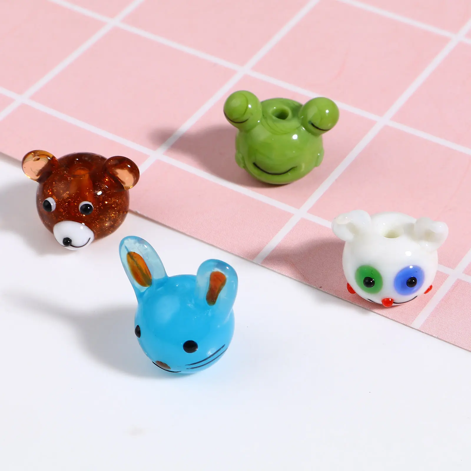 DoreenBeads 2PCs Cute Animal Cartoon Lampwork Glass Beads Rabbit Cat Dog Multicolor Loose Beads DIY Making Bracelets Jewelry