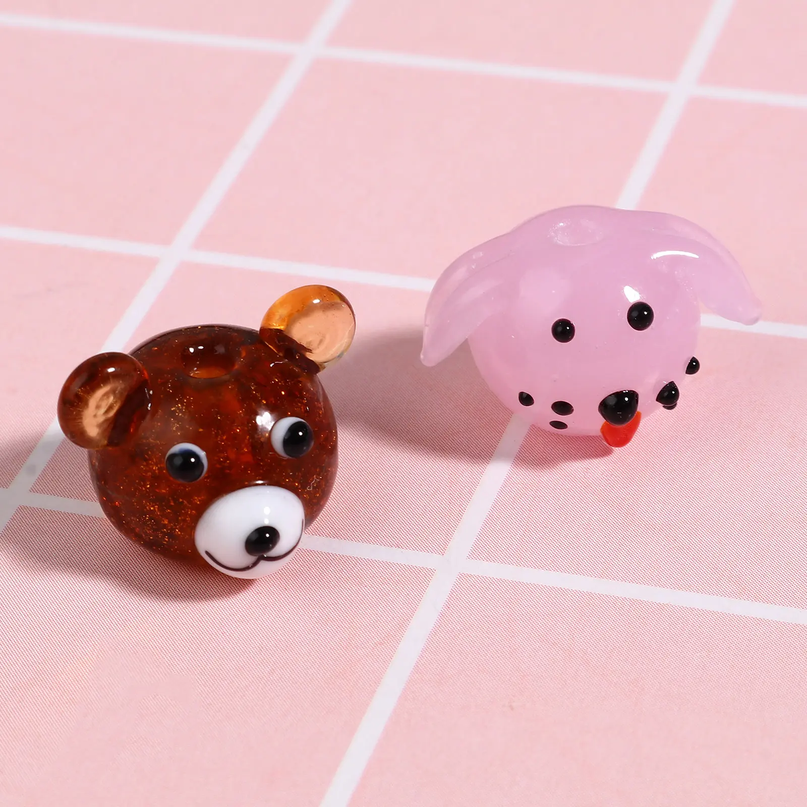 DoreenBeads 2PCs Cute Animal Cartoon Lampwork Glass Beads Rabbit Cat Dog Multicolor Loose Beads DIY Making Bracelets Jewelry