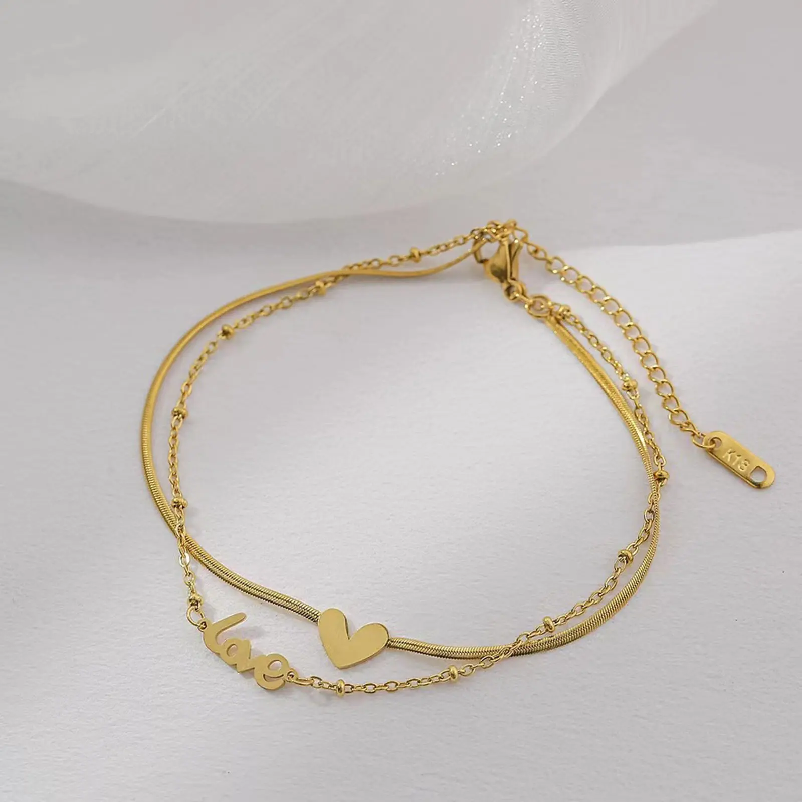 Stainless Steel Link Chain Multilayer Layered Anklet Heart "LOVE" On Foot Ankle Bracelets For Women Leg Chain Jewelry 20cm long