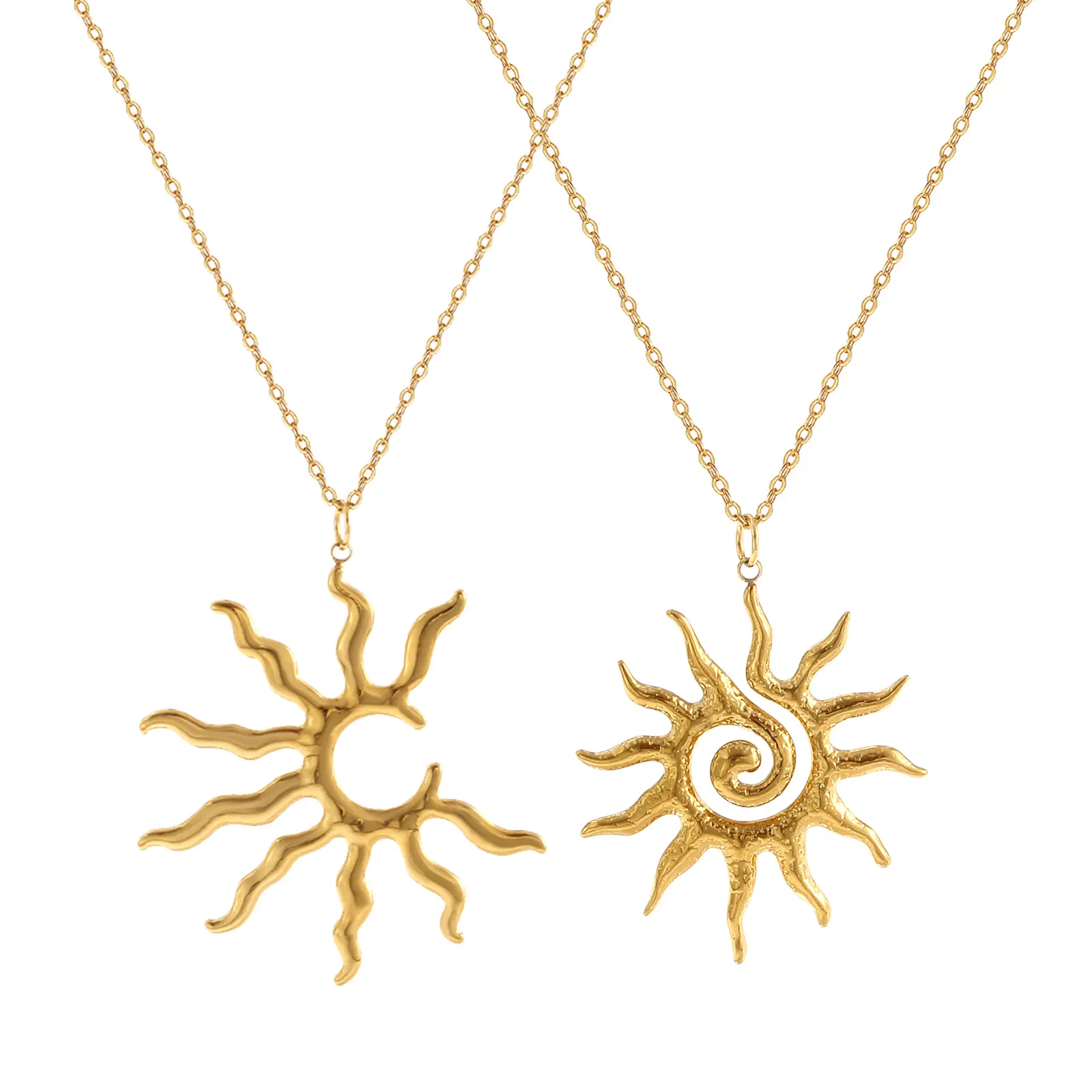 Stylish Galaxy 18K Real Gold Plated 304 Stainless Steel Link Cable Chain Sun Pendant Necklace For Women Gift, 1 Piece