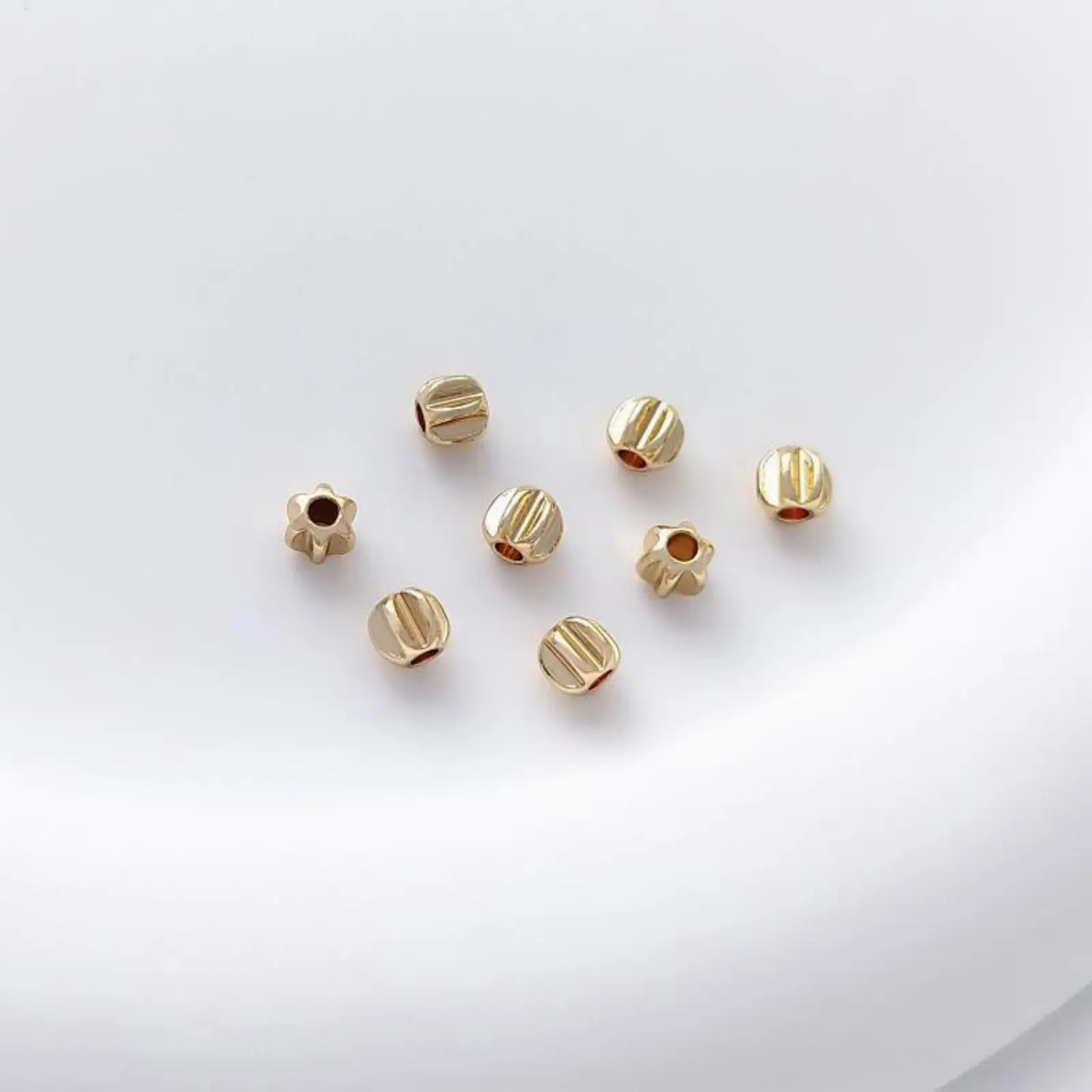 10/20 PCs Eco-friendly Brass Beads Tip For DIY Bracelet Necklace Jewelry Making 14K Gold Plated Round Stripe Accessories