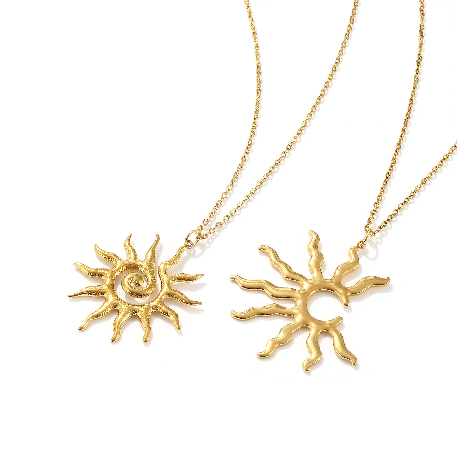 Stylish Galaxy 18K Real Gold Plated 304 Stainless Steel Link Cable Chain Sun Pendant Necklace For Women Gift, 1 Piece