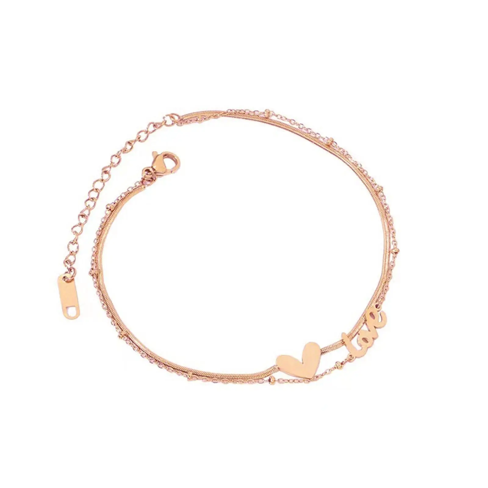 Stainless Steel Link Chain Multilayer Layered Anklet Heart "LOVE" On Foot Ankle Bracelets For Women Leg Chain Jewelry 20cm long