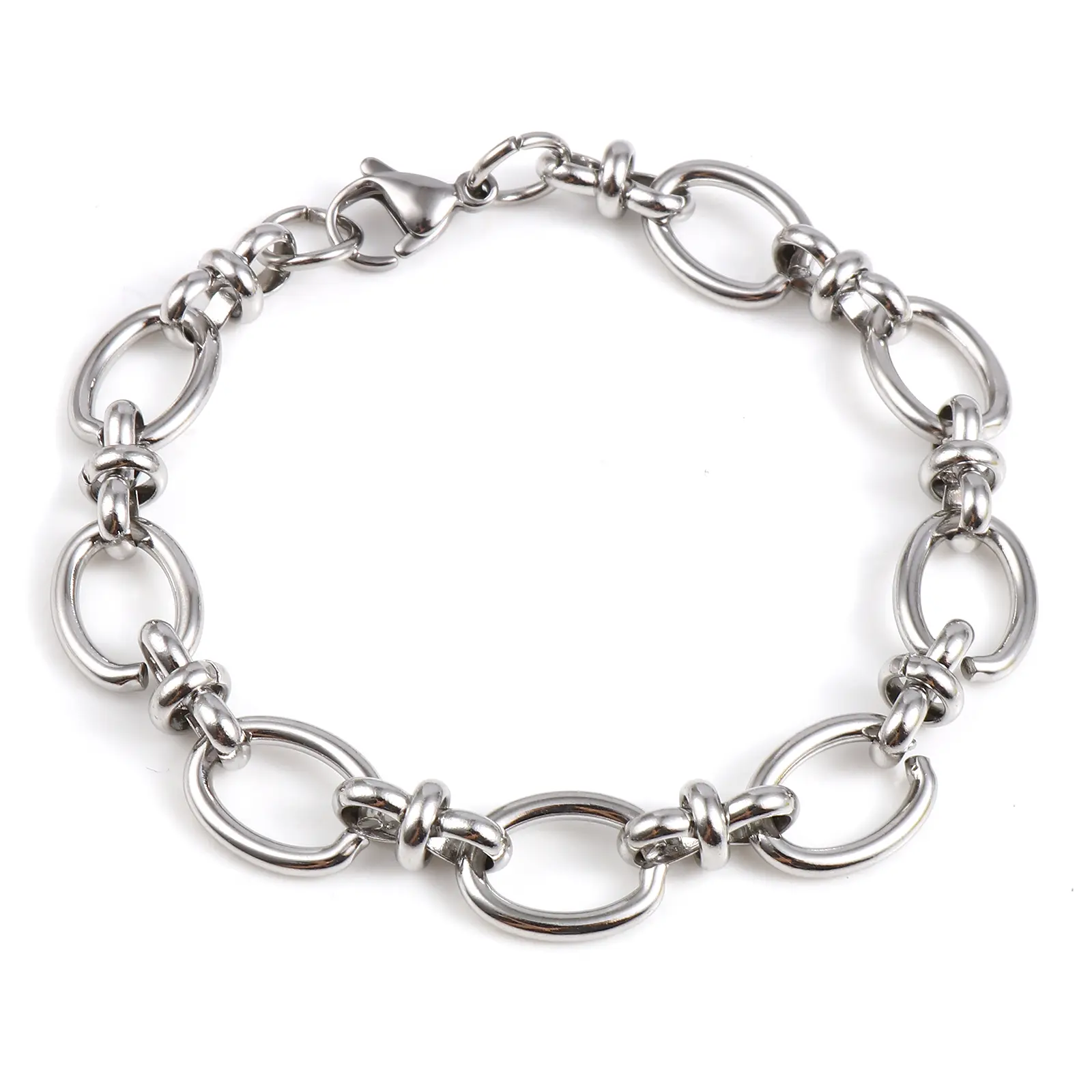 1 Piece Hiphop Punk Stainless Steel Oval Bracelets Trendy Chains Bracelet For Men Women Jewelry Gifts 19.5cm long