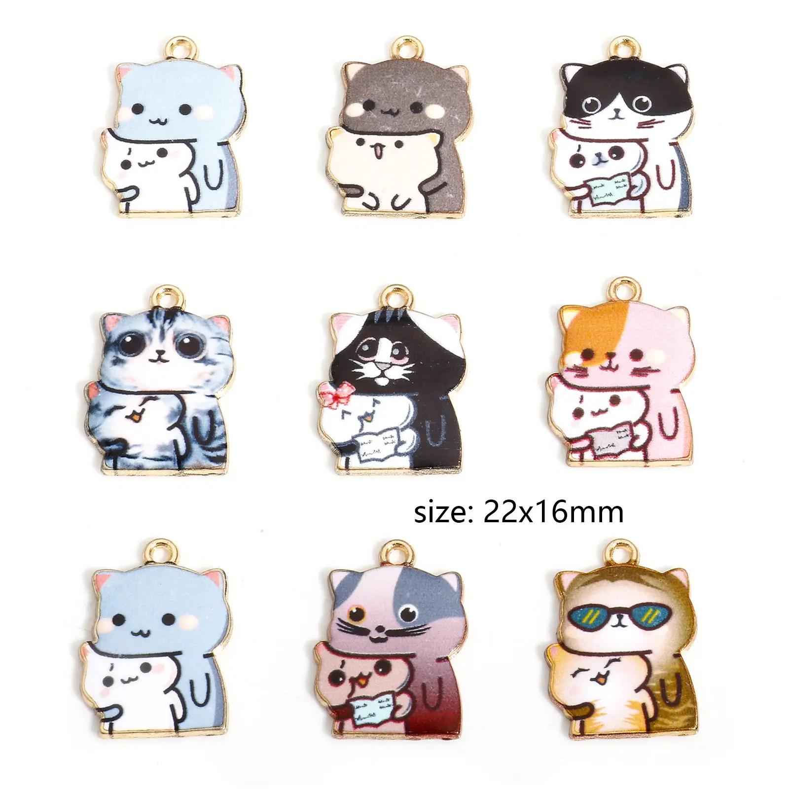 10Piece Cute Zinc Based Alloy Charms Multicolor Cat Animal Enamel Pendant DIY Neckalces for Jewelry Making Accessories 22mmx16mm