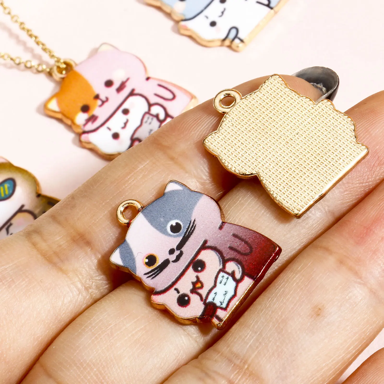 10Piece Cute Zinc Based Alloy Charms Multicolor Cat Animal Enamel Pendant DIY Neckalces for Jewelry Making Accessories 22mmx16mm