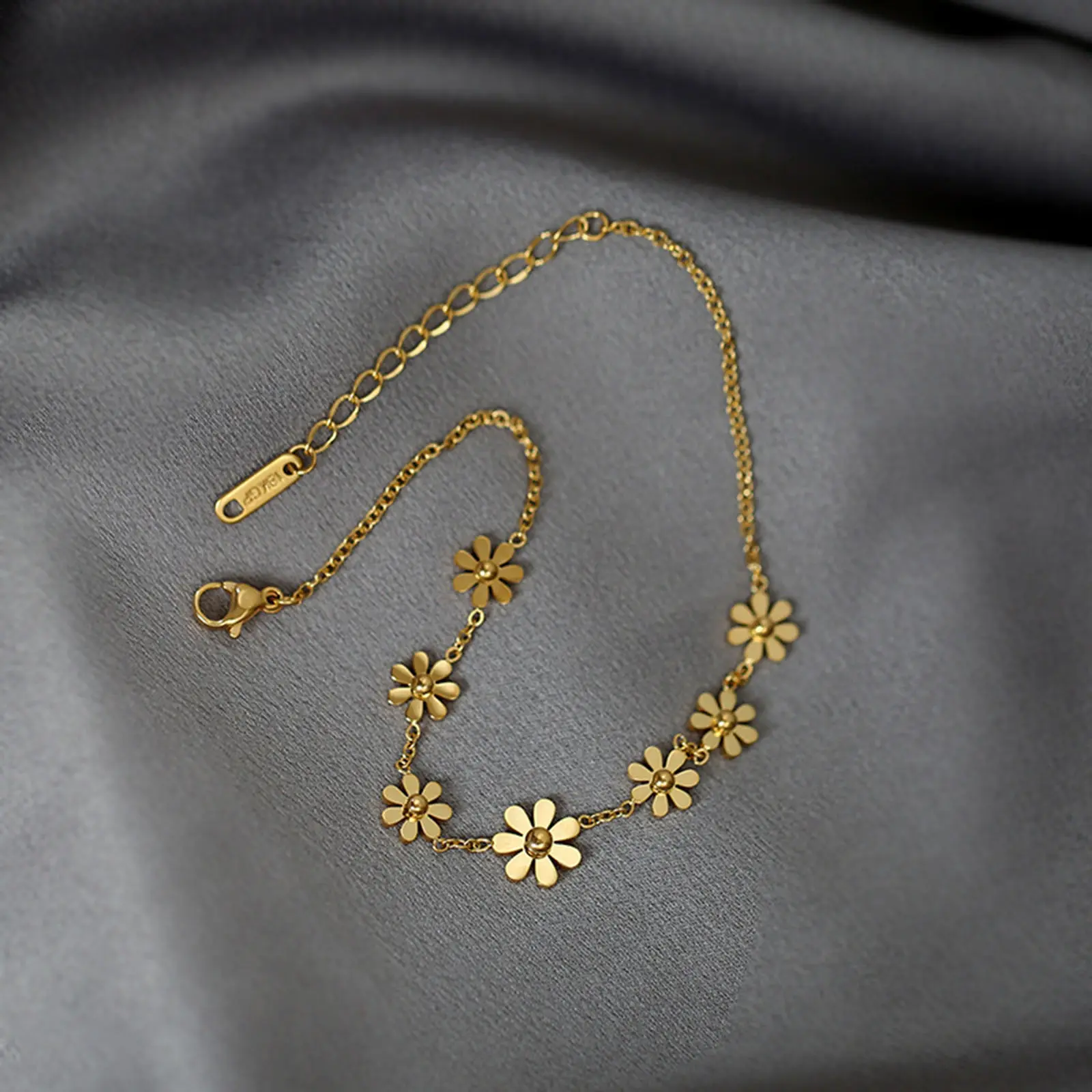 304 Stainless Steel Stylish Link Chain Anklet Daisy Flower Summer Beach Anklets On Foot For Women Jewelry 21cm(8 2/8") long