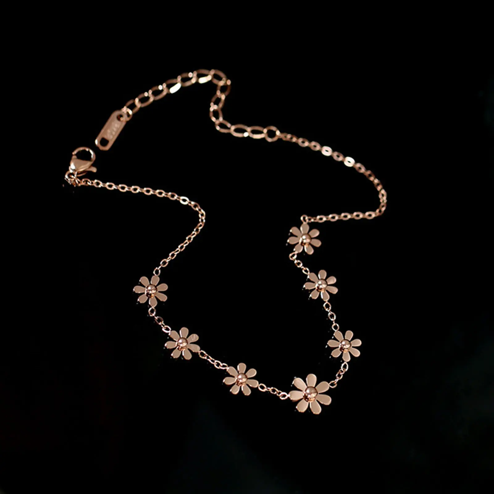 304 Stainless Steel Stylish Link Chain Anklet Daisy Flower Summer Beach Anklets On Foot For Women Jewelry 21cm(8 2/8") long