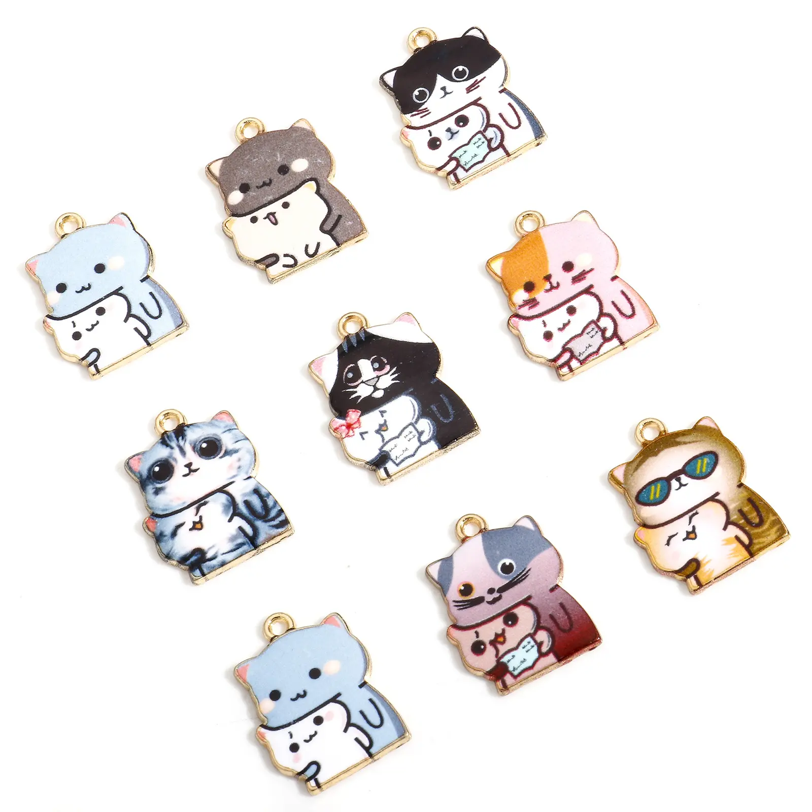 10Piece Cute Zinc Based Alloy Charms Multicolor Cat Animal Enamel Pendant DIY Neckalces for Jewelry Making Accessories 22mmx16mm