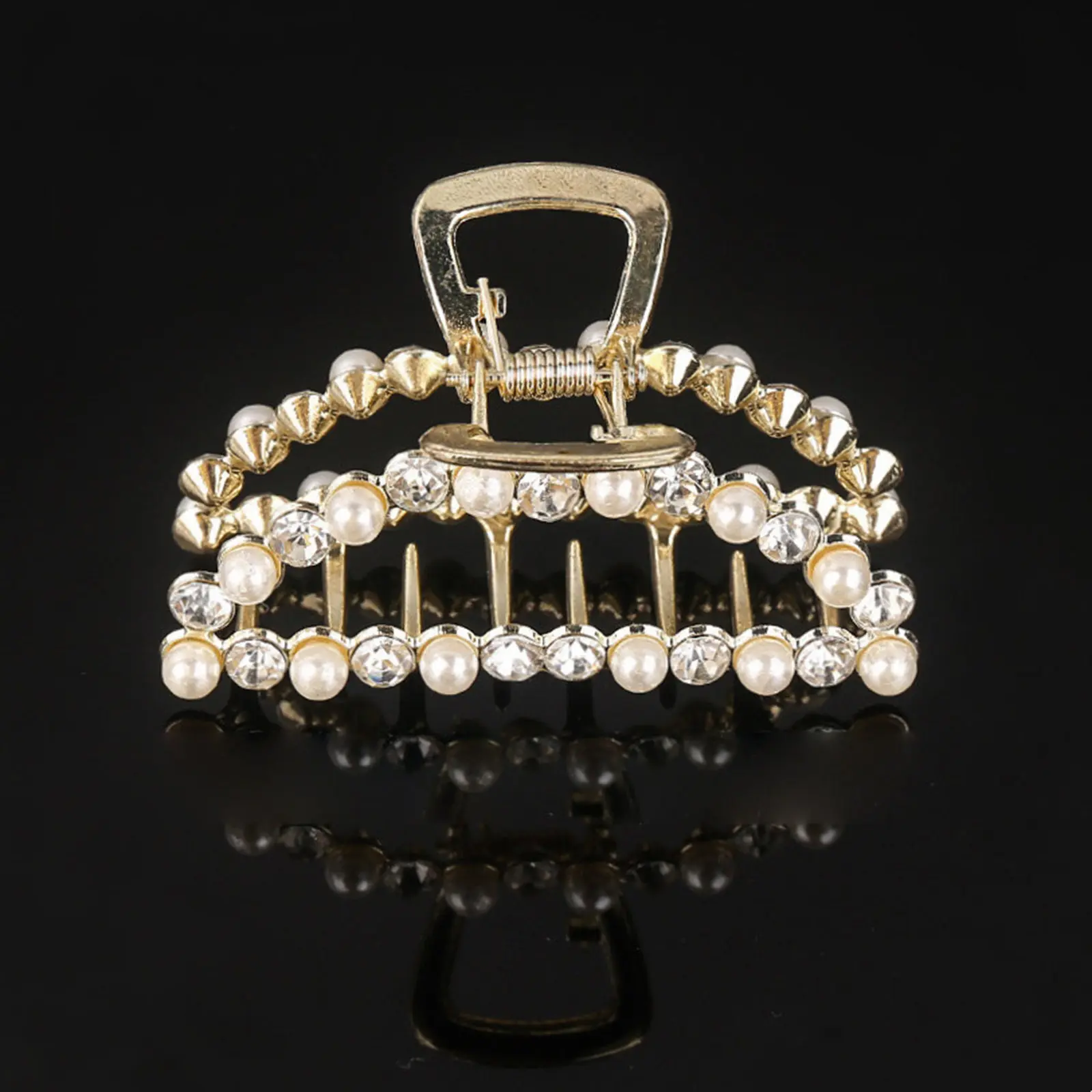 Women Girls Pearls Solid Beads Hair Claws Elegant Metal  Barrettes Headwear Hairpins Horsetail Hair Clips Hair Crab Accessories