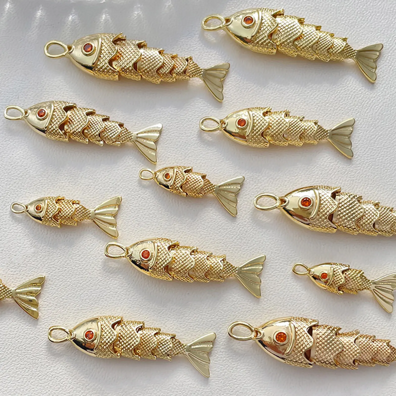 1 Piece Ocean Copper Golden Silvery Fish Shaped Pendant Pave Red Zircon Jewelry Charms For Diy Necklace Making Findings