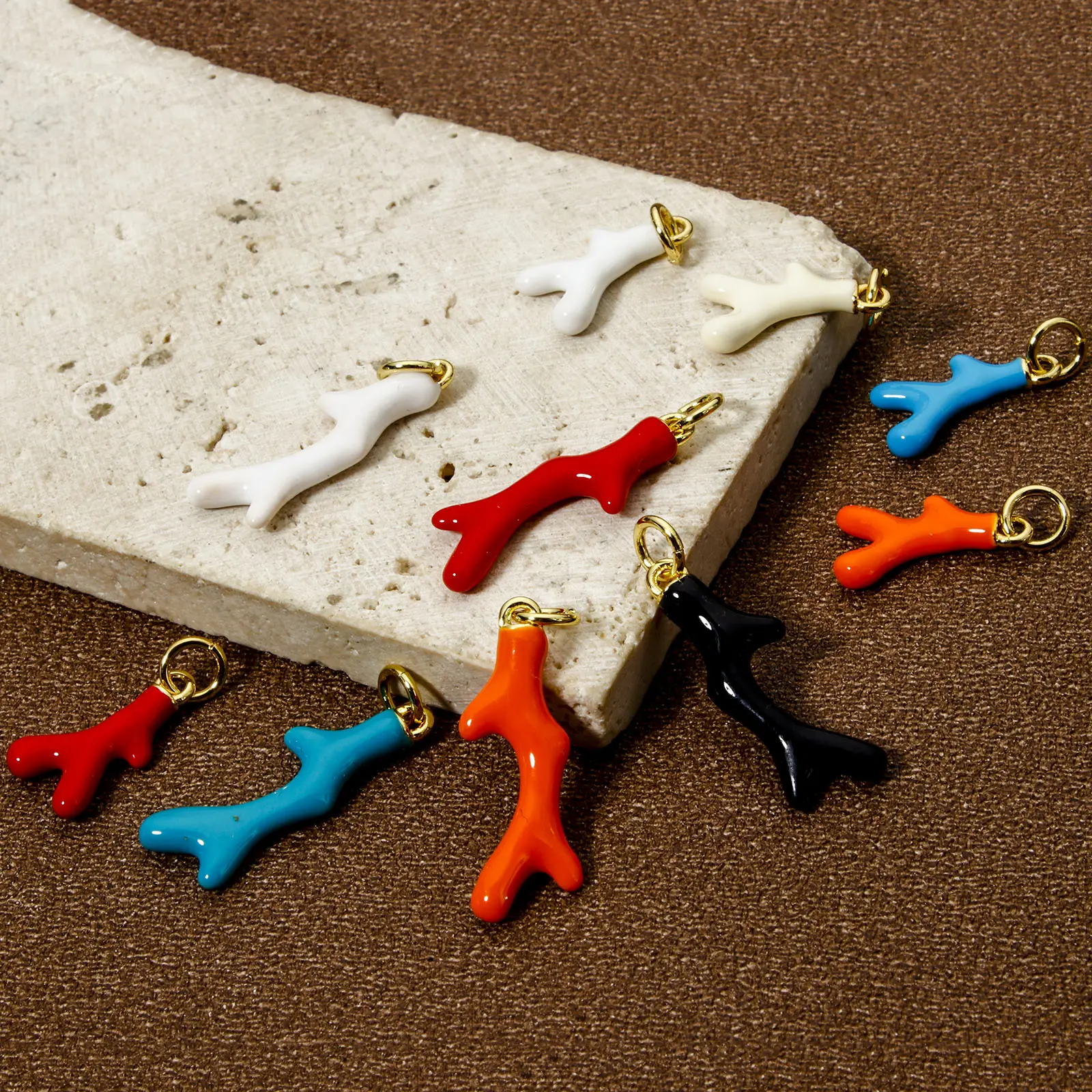 1 Piece Brass Ocean Jewelry Charms 18K Real Gold Plated Coral Enamel Pendants For DIY Jewelry Necklace Bracelet Making Findings
