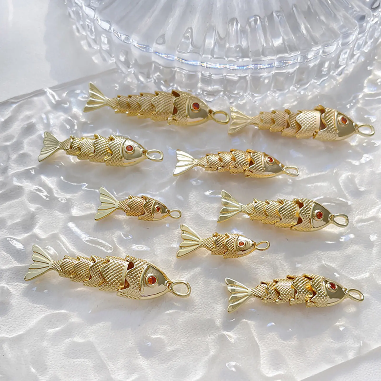 1 Piece Ocean Copper Golden Silvery Fish Shaped Pendant Pave Red Zircon Jewelry Charms For Diy Necklace Making Findings