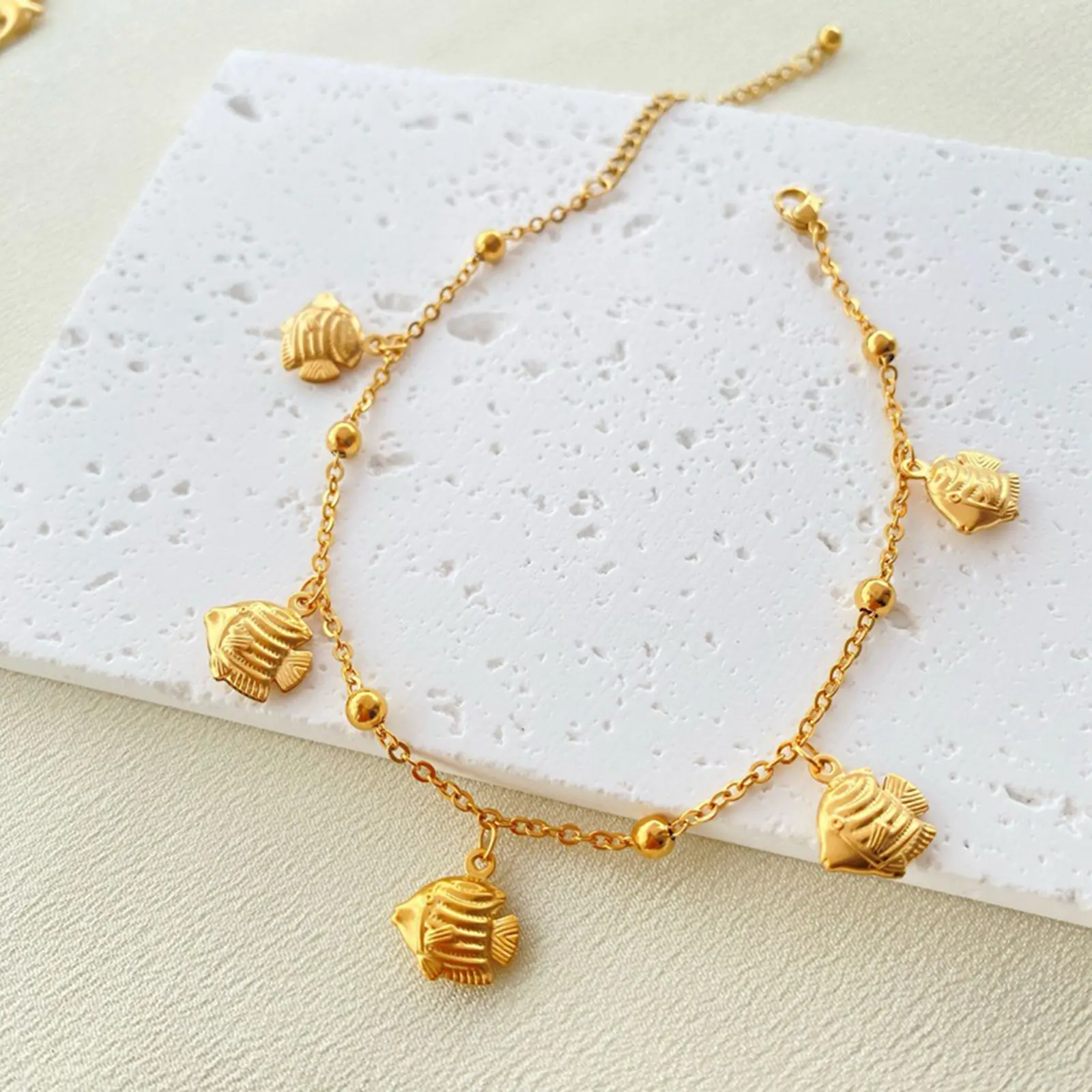304 Stainless Steel Link Cable Chain Anklet Gold Color Marine Animal Dolphin Starfish For Women Beach 21cm(8 2/8") Long, 1 Piece