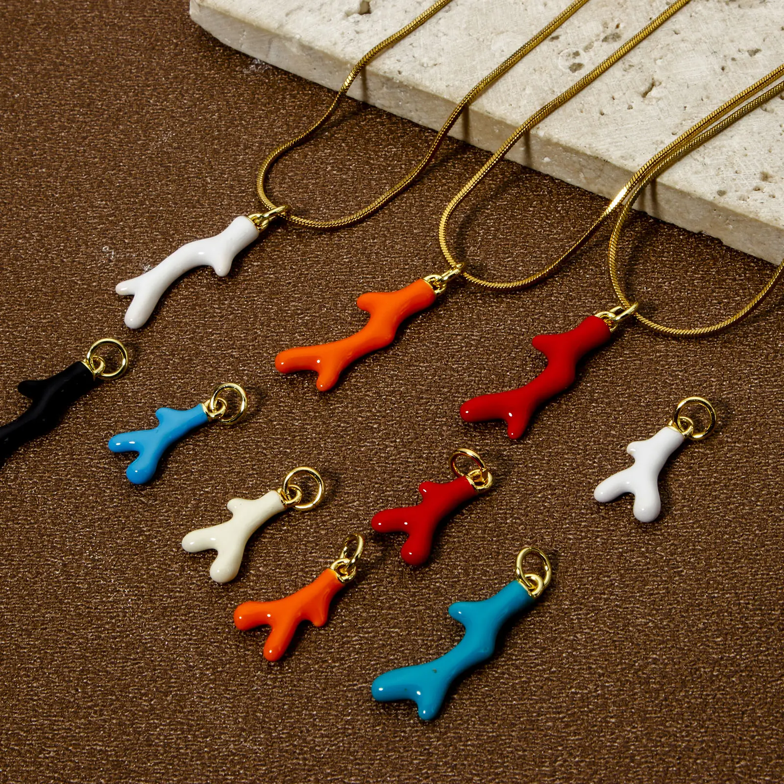 1 Piece Brass Ocean Jewelry Charms 18K Real Gold Plated Coral Enamel Pendants For DIY Jewelry Necklace Bracelet Making Findings