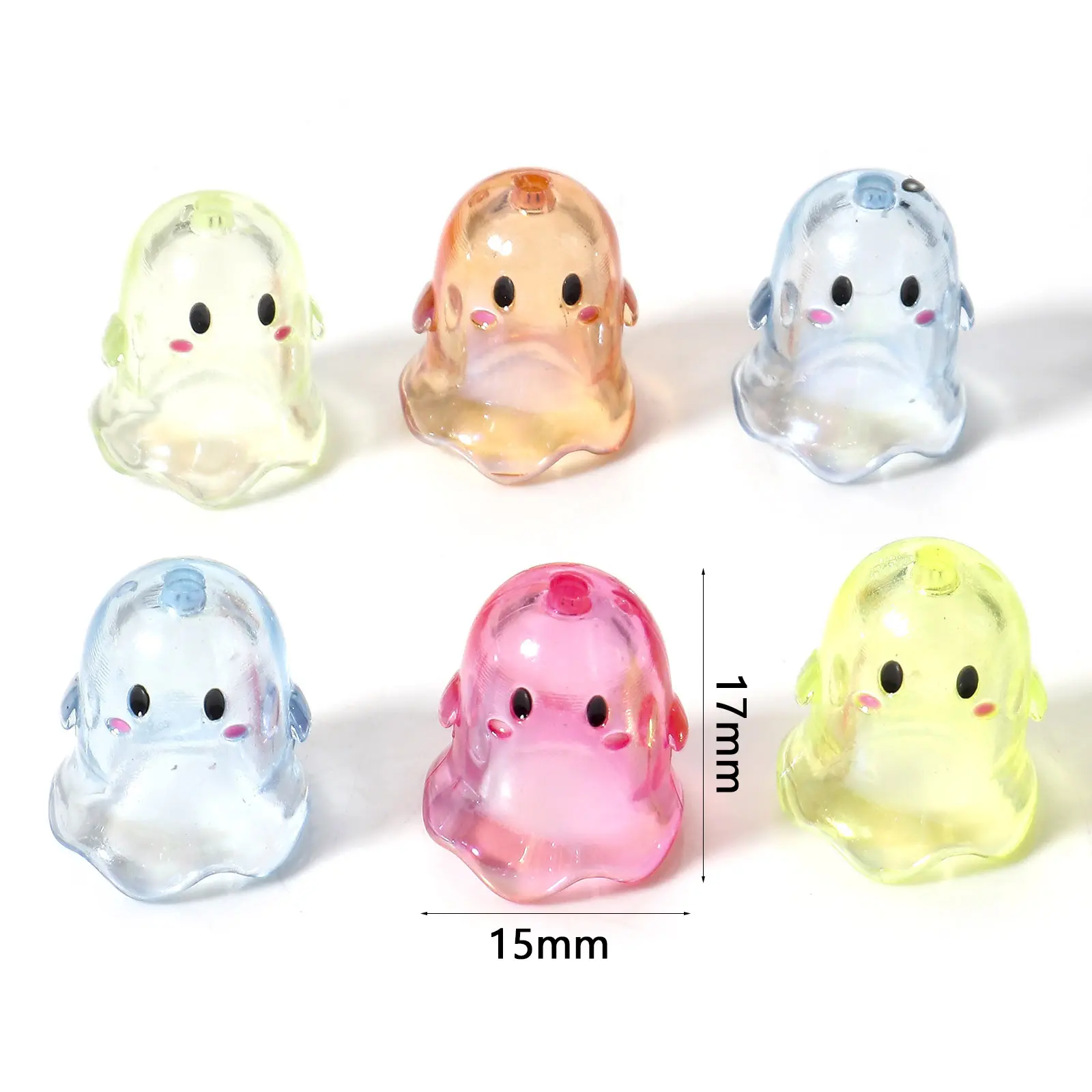 5 PCs Acrylic Halloween Ghost Beads For DIY Charm Jewelry Making MulticolorTransparent Beads 17mm x 15mm, Hole: Approx 1.8mm