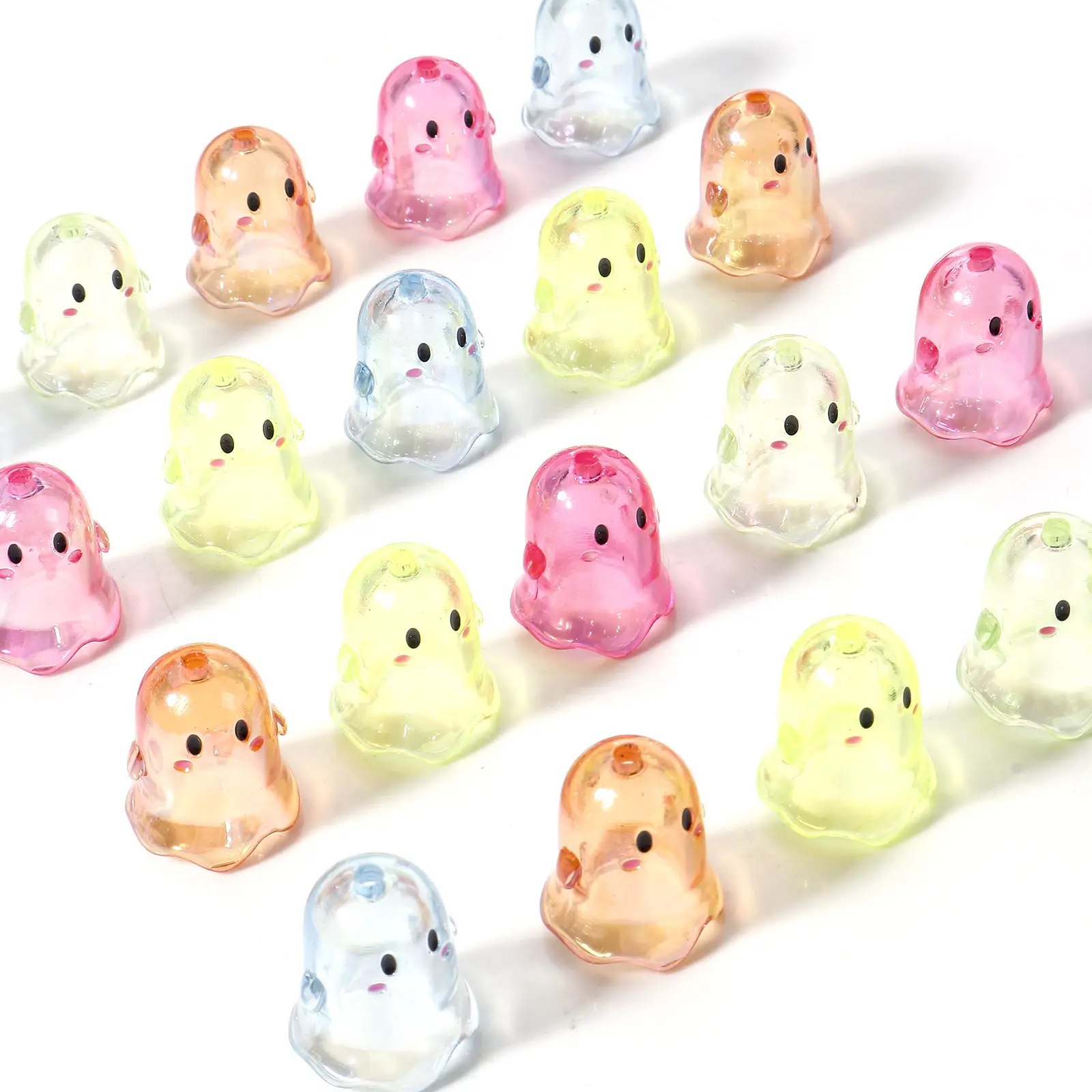 5 PCs Acrylic Halloween Ghost Beads For DIY Charm Jewelry Making MulticolorTransparent Beads 17mm x 15mm, Hole: Approx 1.8mm