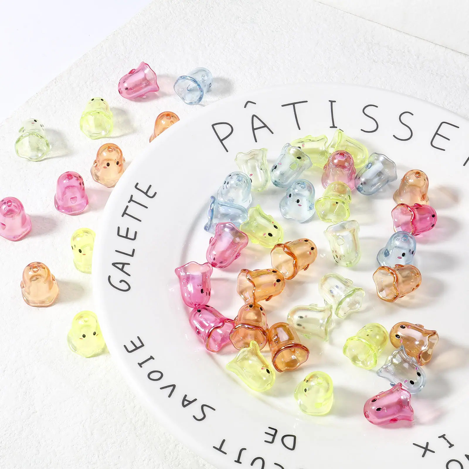 5 PCs Acrylic Halloween Ghost Beads For DIY Charm Jewelry Making MulticolorTransparent Beads 17mm x 15mm, Hole: Approx 1.8mm