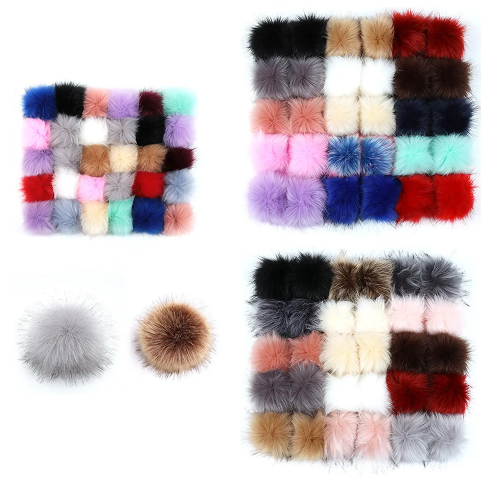 6PCs/Lot 8cm Fur Pompom False Hairball Hat Ball Fake Fox Fur Hat Ball Pom Pom DIY Handmade Hat Keychain Jewelry Accessories