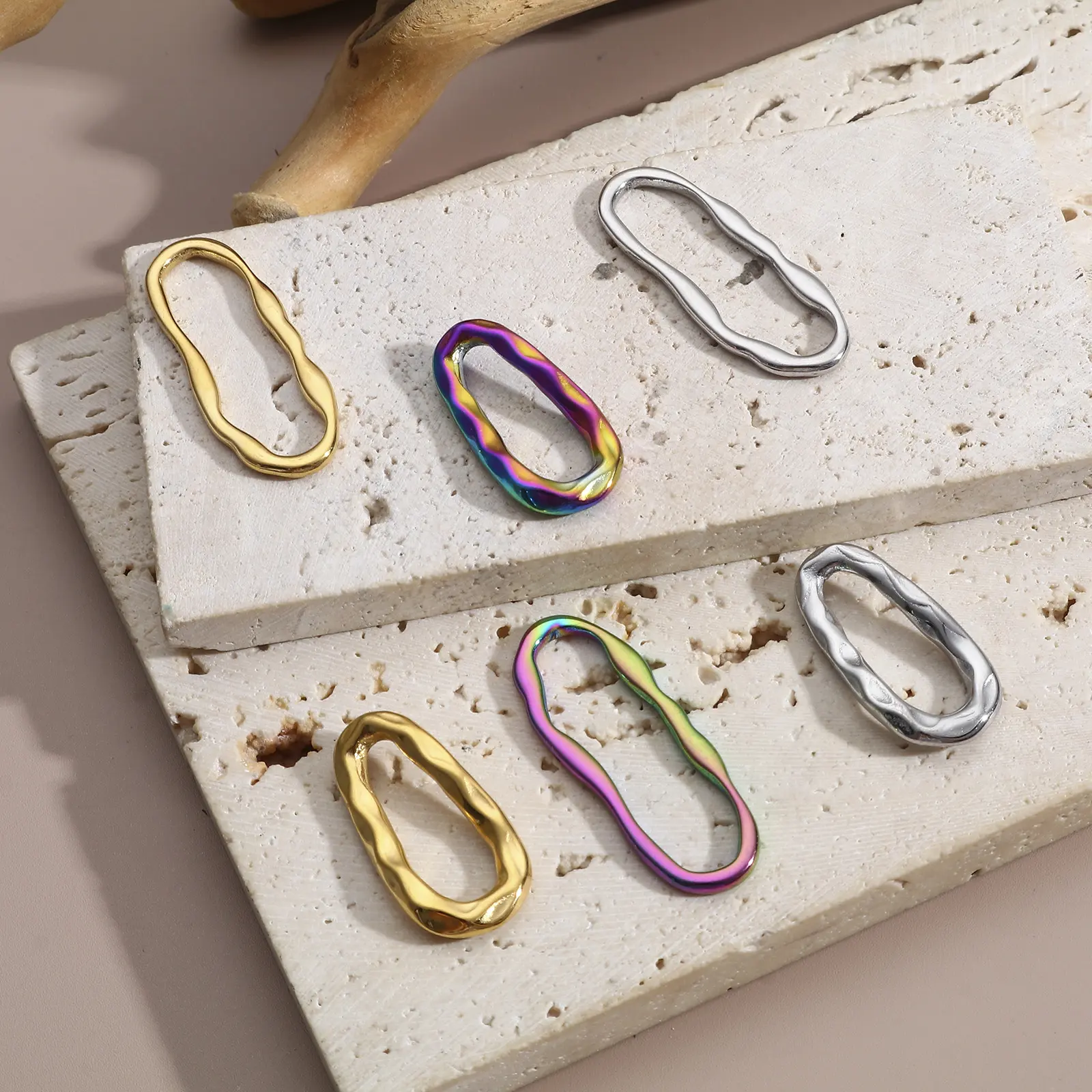 304 Stainless Steel Geometry Series Connectors Charms Pendants Multicolor Irregular Oval For DIY Jewelry Making Findings 3 PCs