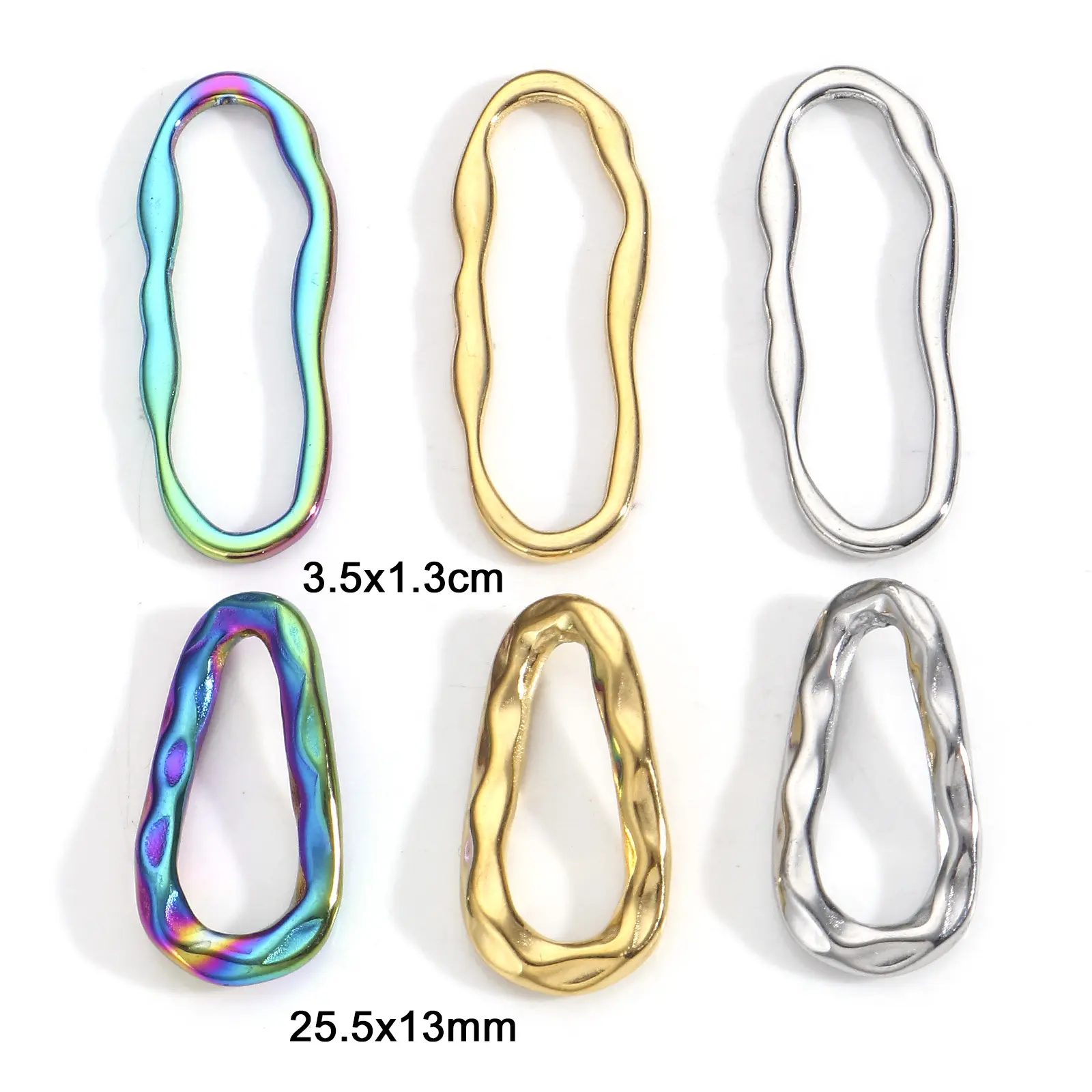 304 Stainless Steel Geometry Series Connectors Charms Pendants Multicolor Irregular Oval For DIY Jewelry Making Findings 3 PCs