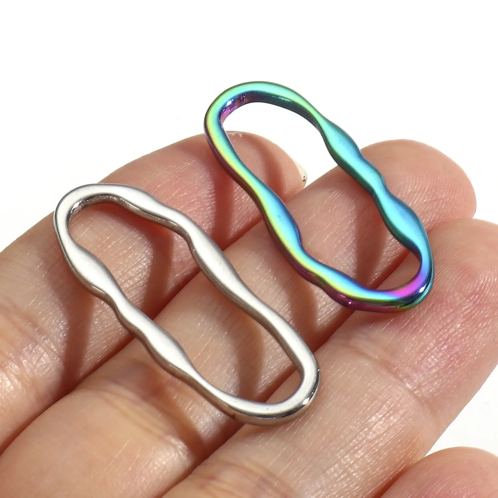 304 Stainless Steel Geometry Series Connectors Charms Pendants Multicolor Irregular Oval For DIY Jewelry Making Findings 3 PCs