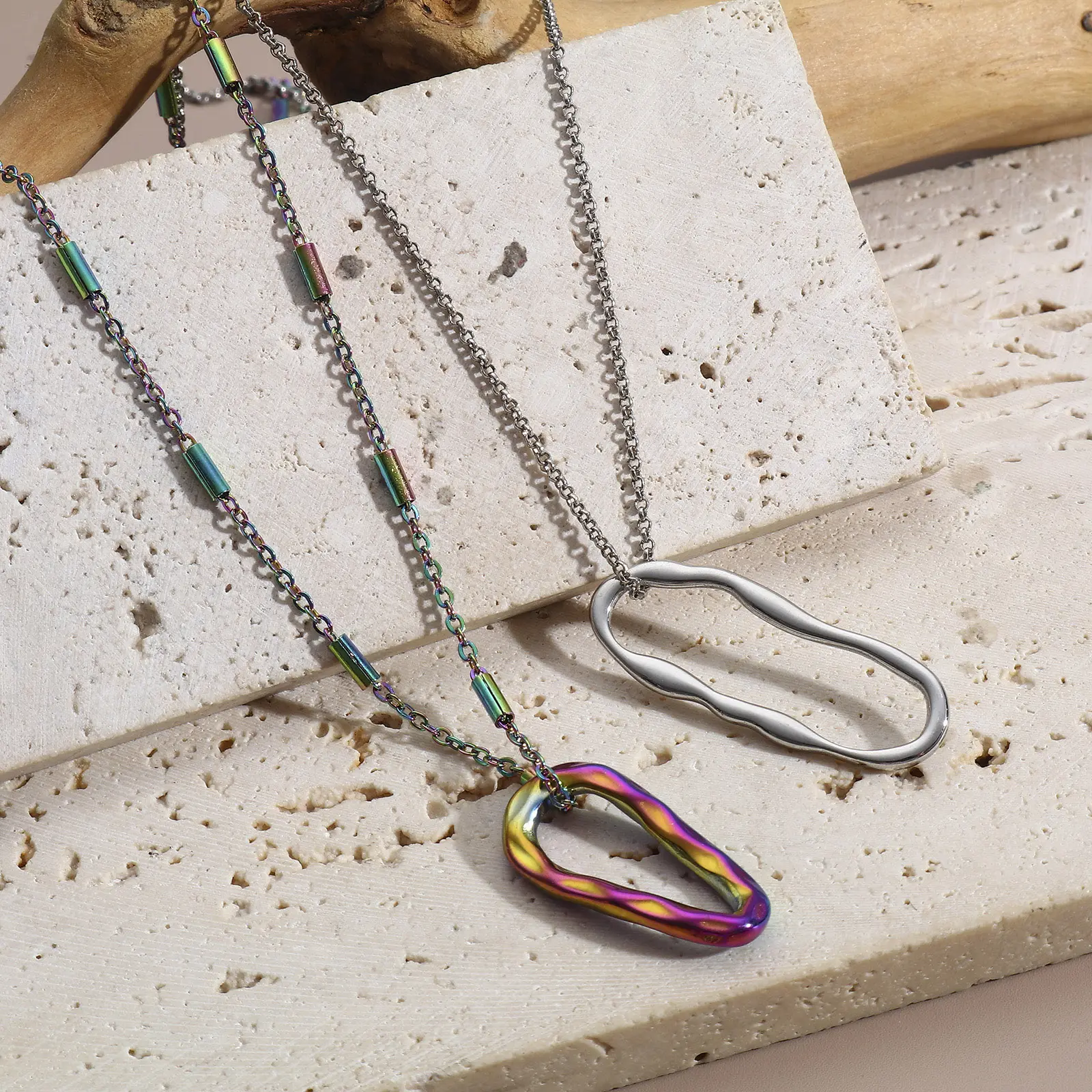 304 Stainless Steel Geometry Series Connectors Charms Pendants Multicolor Irregular Oval For DIY Jewelry Making Findings 3 PCs