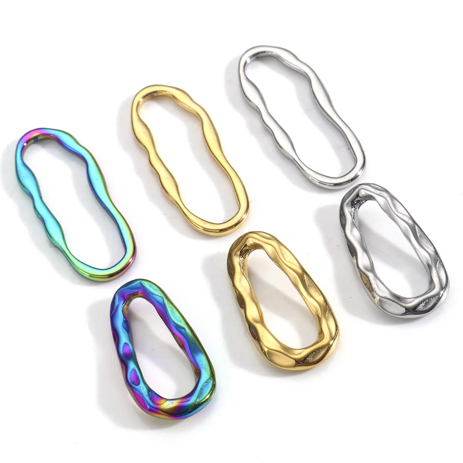 304 Stainless Steel Geometry Series Connectors Charms Pendants Multicolor Irregular Oval For DIY Jewelry Making Findings 3 PCs