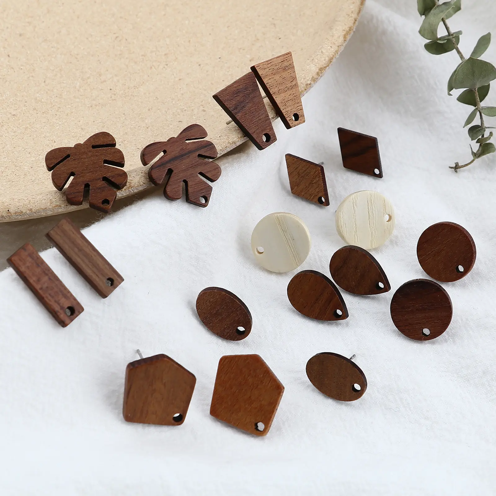 10 PCs Handmade Wooden Stud Earrings Geometric Earrings Jewelry Accessories For Women Party Gifts