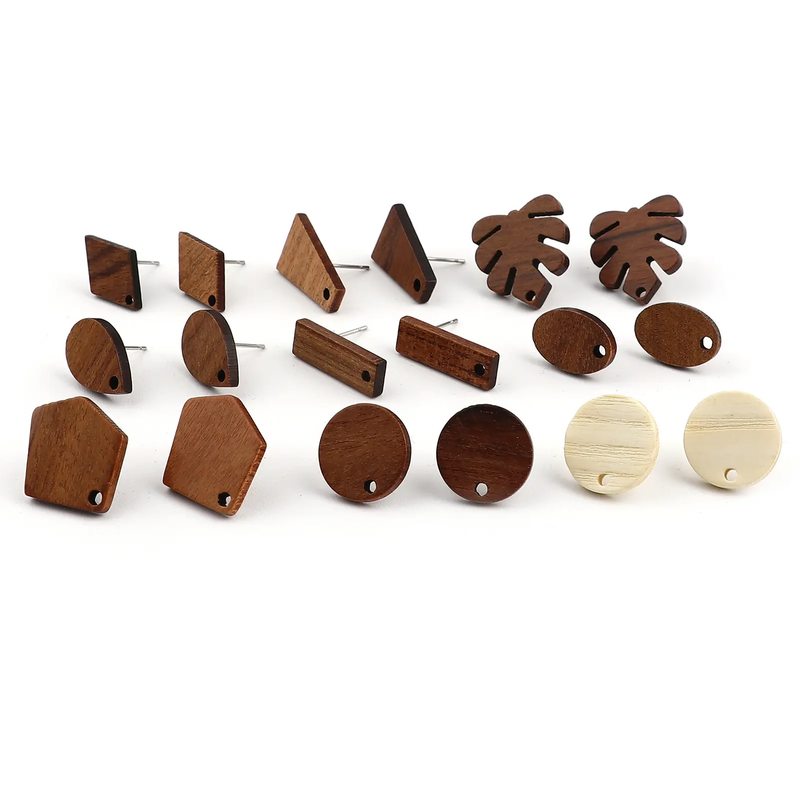 10 PCs Handmade Wooden Stud Earrings Geometric Earrings Jewelry Accessories For Women Party Gifts