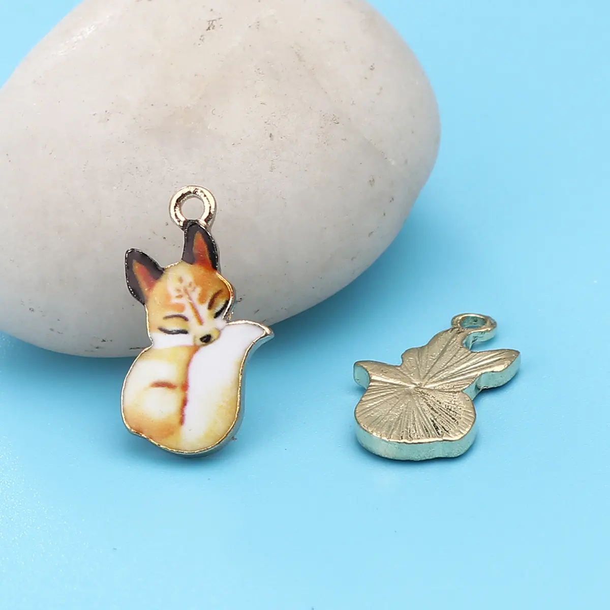 10 PCs Cute Cartoon Fox Enamel Charms Gold Color Animal Pendants for DIY Bracelet Necklace Jewelry Making Findings 19mm x11mm