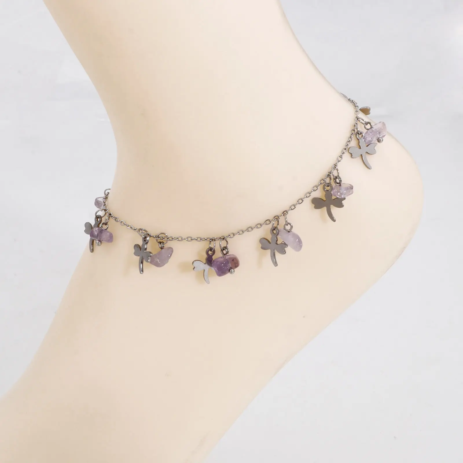 201 Stainless Steel Link Cable Chain Anklet Silver Color For Women Summer Beach Barefoot Jewelry 22.5cm(8 7/8") long, 1 Piece