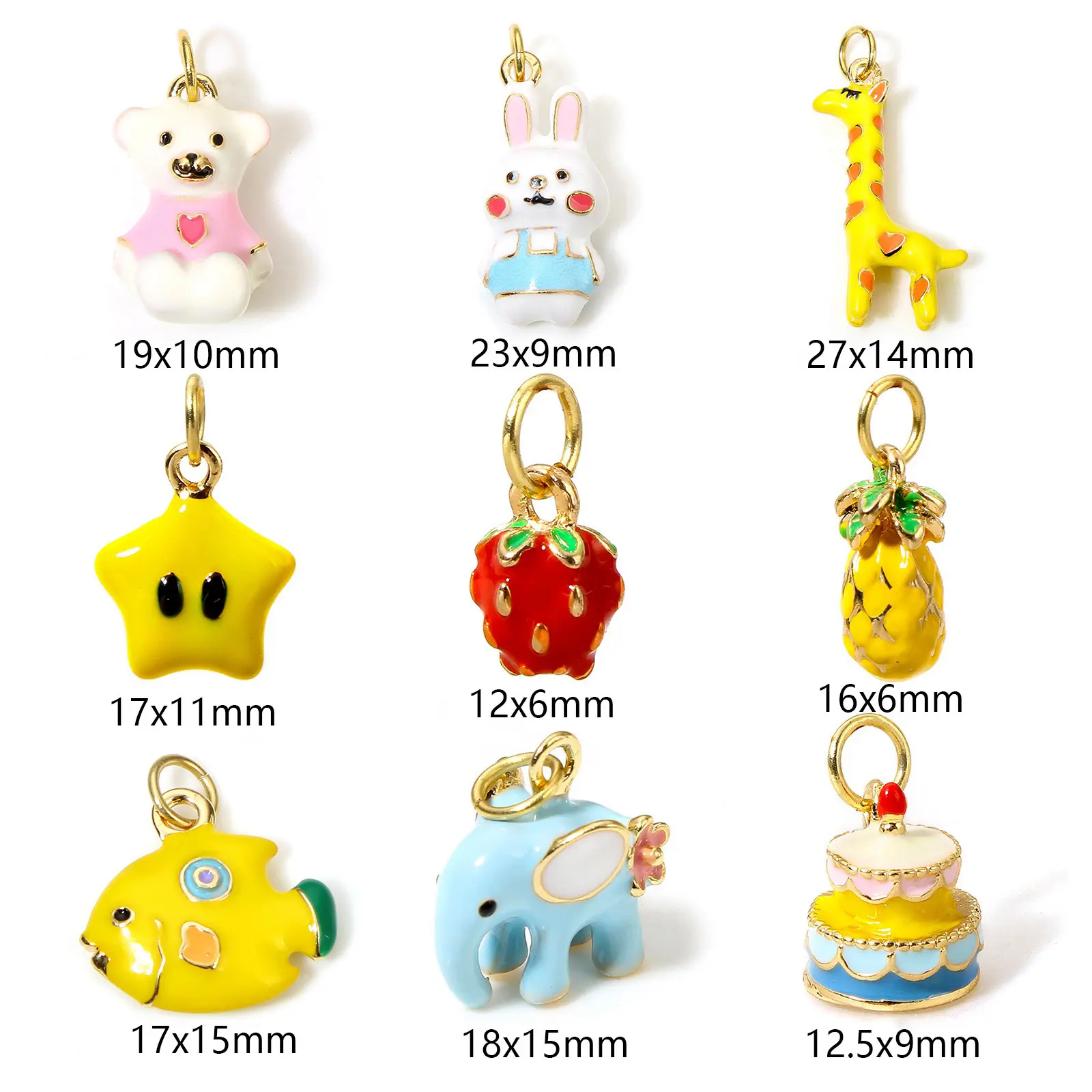 1 Piece Cute 3D Animal Food Charms For Jewelry Making 18K Real Gold Color Enamel Star Banana Strawberry Pendant Necklace DIY