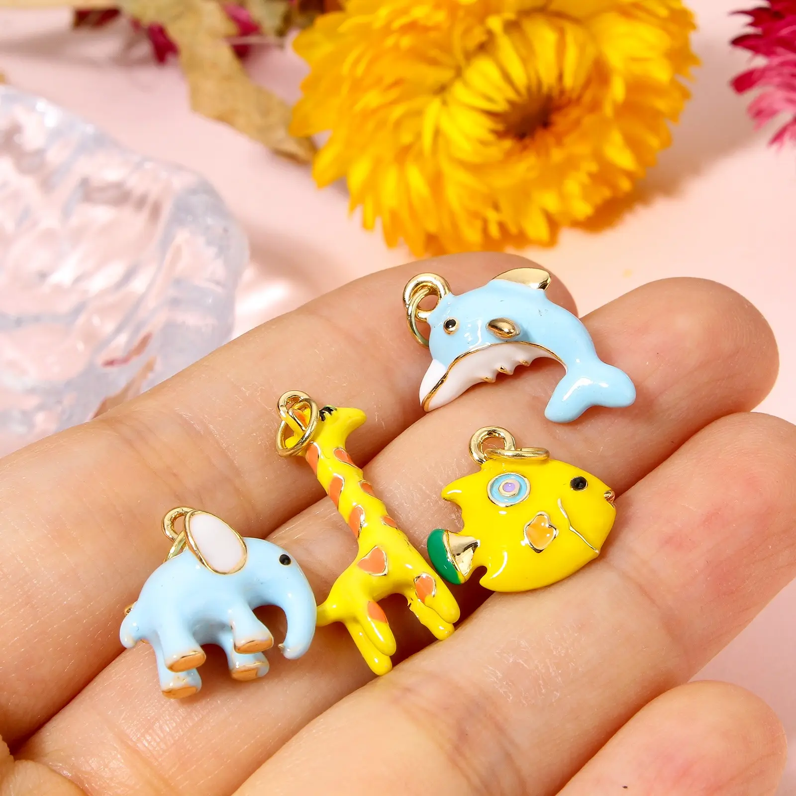 1 Piece Cute 3D Animal Food Charms For Jewelry Making 18K Real Gold Color Enamel Star Banana Strawberry Pendant Necklace DIY