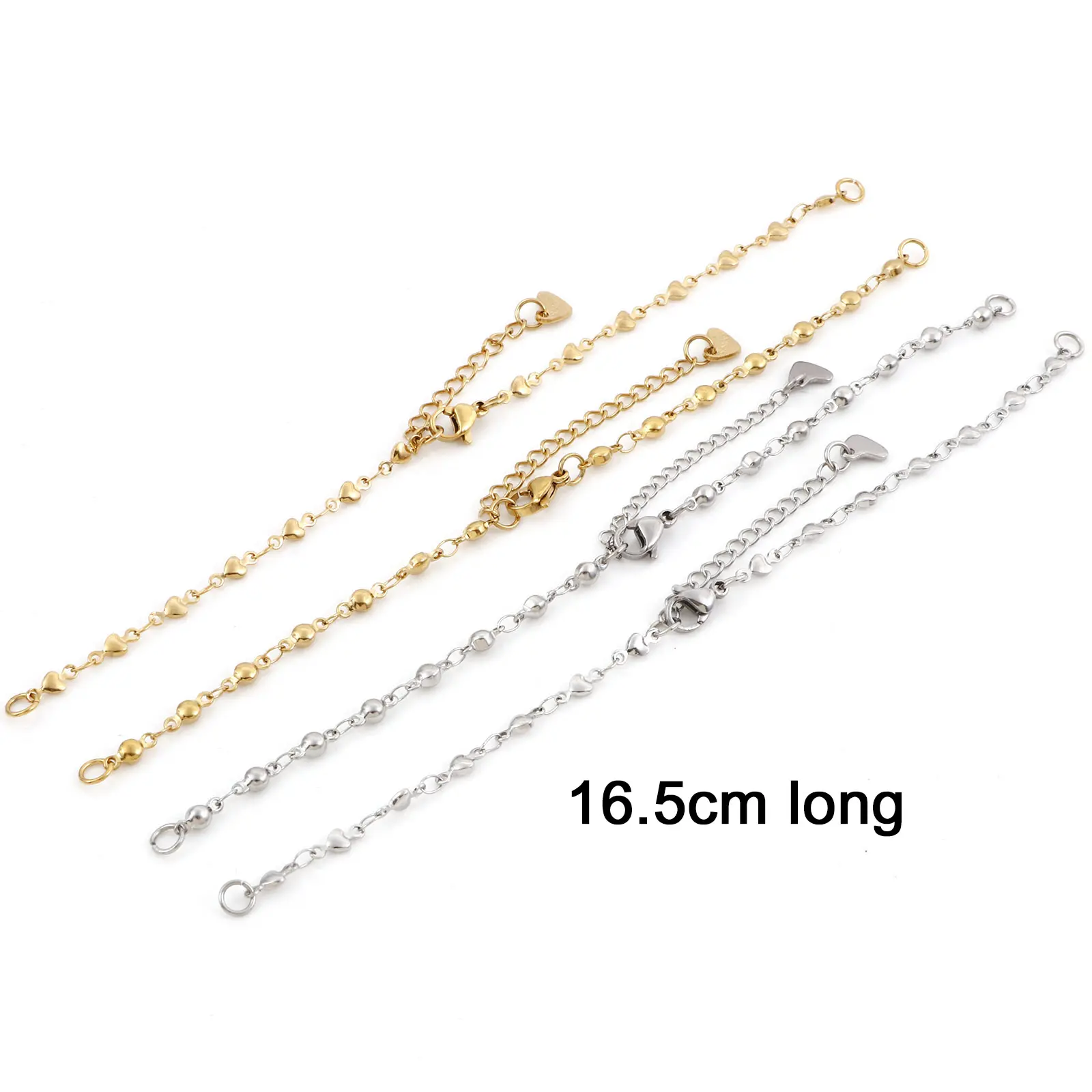 304 Stainless Steel Link Chain Connector Bracelets Anklet Round Heart DIY Making Jewelry Findings 16.5cm(6 4/8") long, 2 PCs