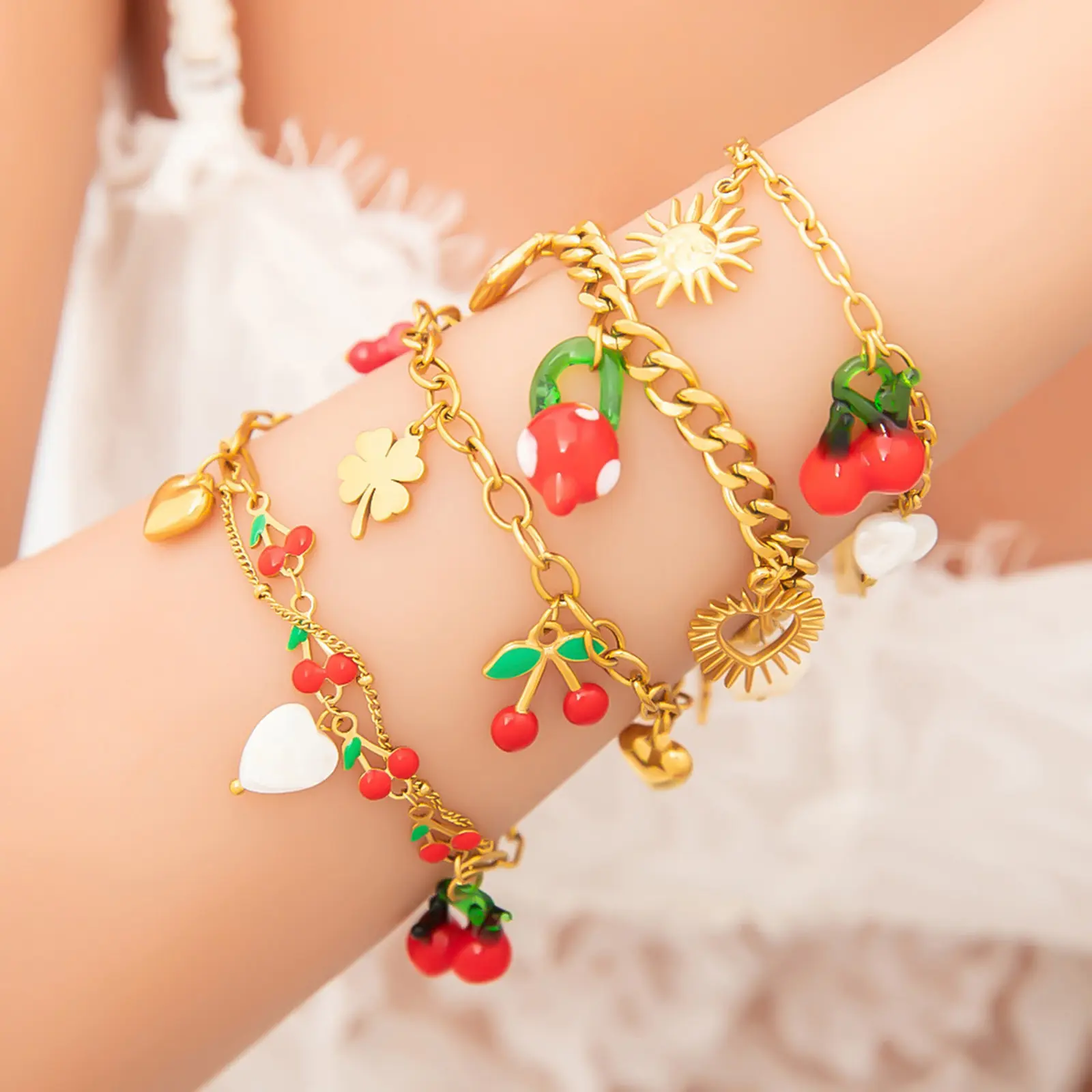 304 Stainless Steel Lampwork 3D Fruit Charms Strawberry Flora Grape Porcelain Pendant For DIY Necklace Bracelet Making, 1 Piece