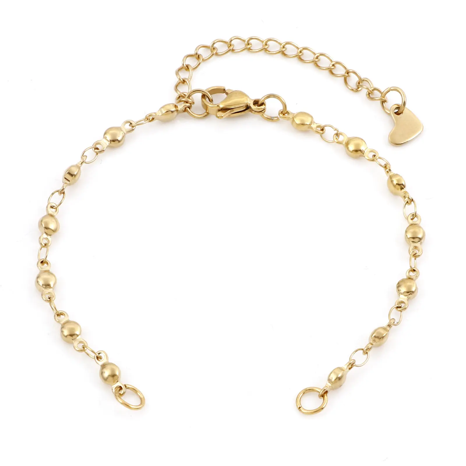 304 Stainless Steel Link Chain Connector Bracelets Anklet Round Heart DIY Making Jewelry Findings 16.5cm(6 4/8") long, 2 PCs
