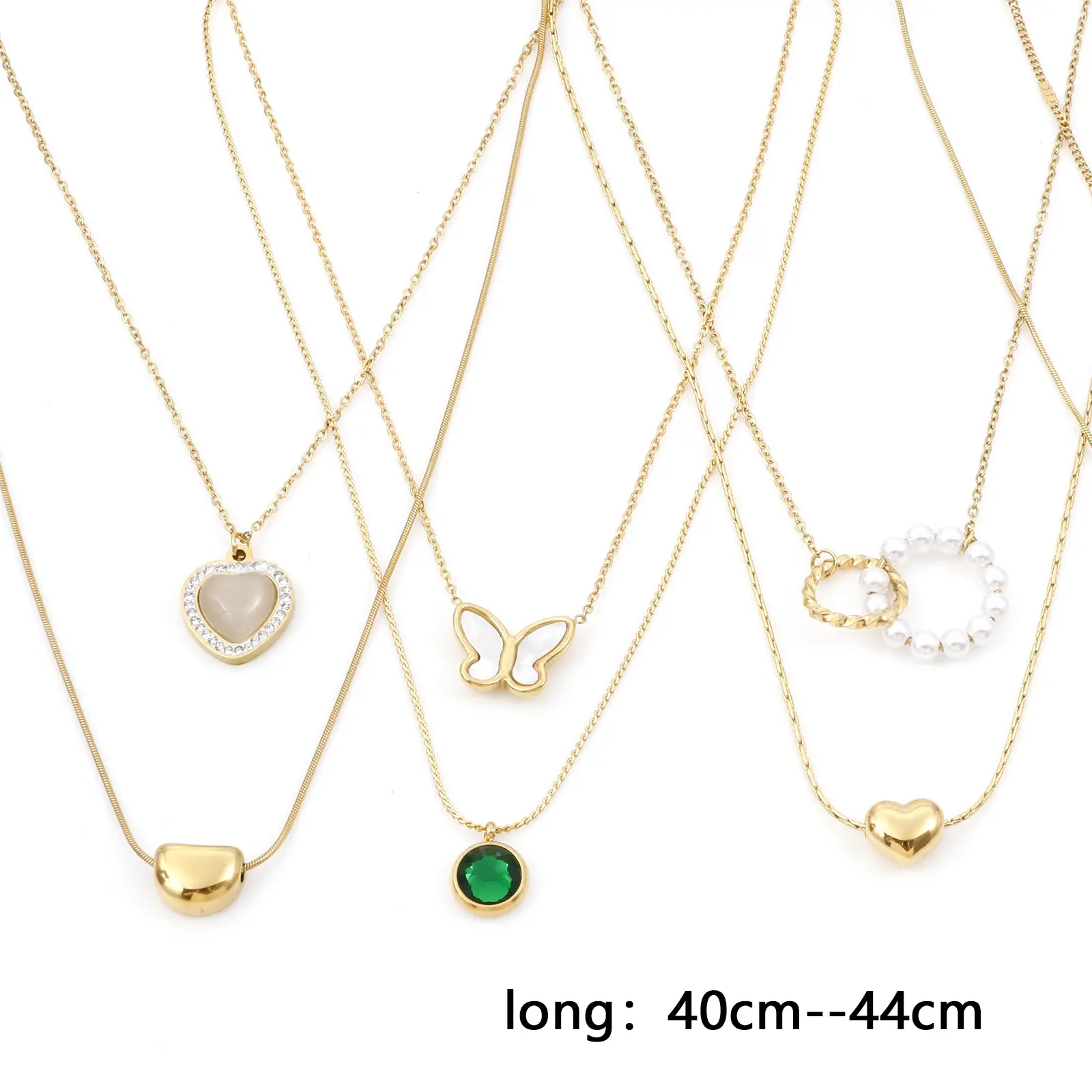 1 Piece New Stainless Steel Gold Color Curb Link Chain Necklace Round Heart Pendants Necklace for Women Party Club Jewelry Gifts