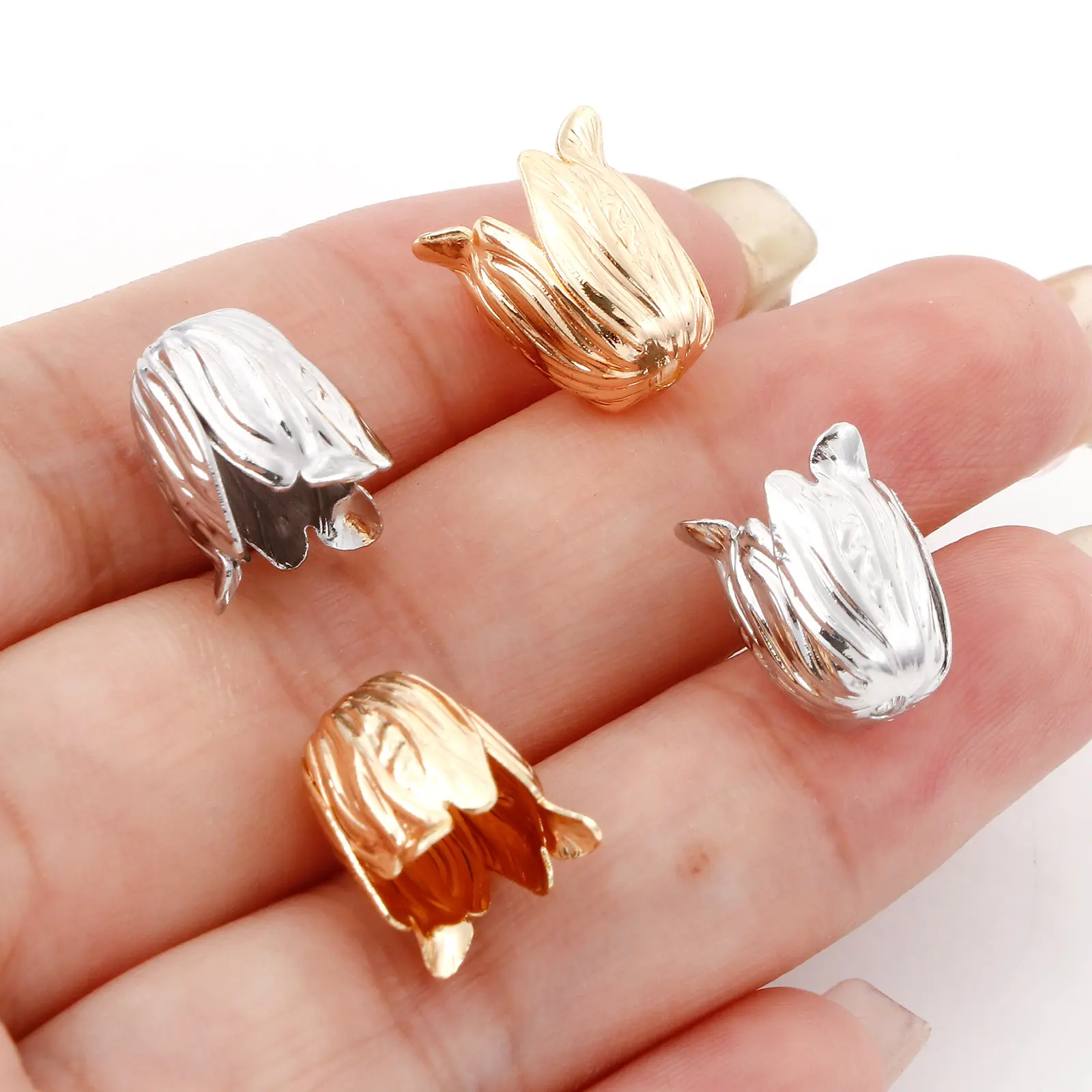 2PCs Copper Beads Caps Gold Color Tulip Flower Spacer Bead Caps Charms For DIY Jewelry Necklace Earring (Fit 8mm Bead) 13x11mm
