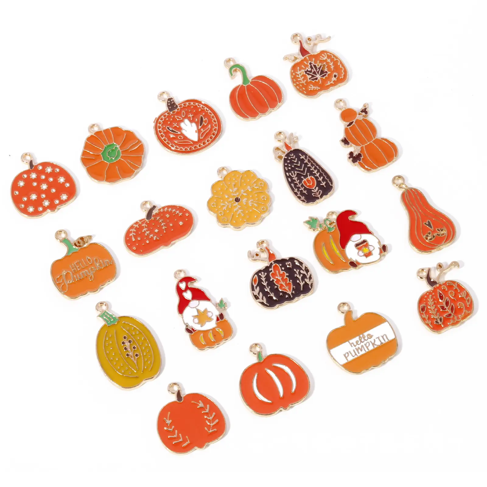 10 Pcs Zinc Based Alloy Autumn Style Halloween Charms Orange Pumpkin Enamel Gold Color Metal Pendants For DIY Jewelry Making