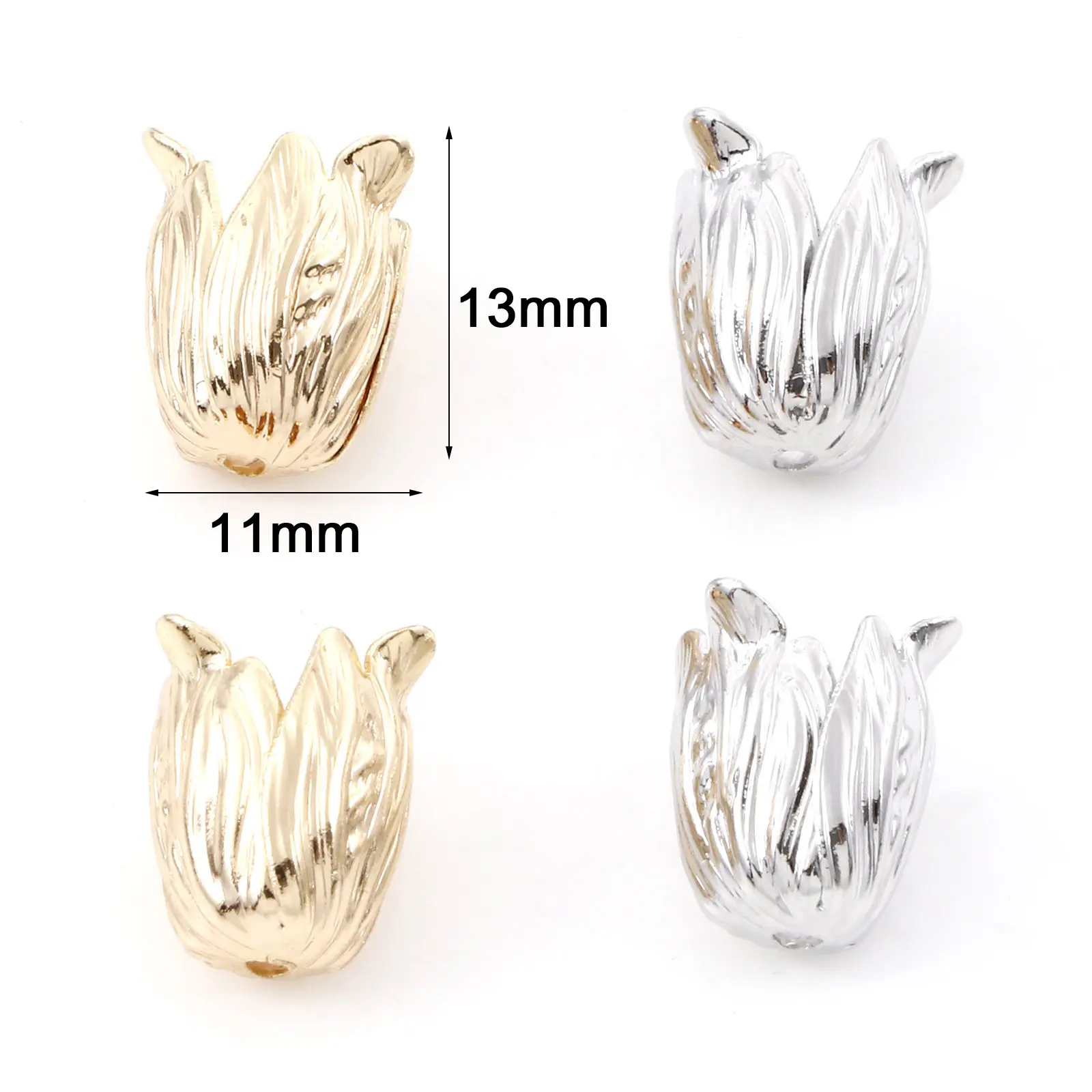 2PCs Copper Beads Caps Gold Color Tulip Flower Spacer Bead Caps Charms For DIY Jewelry Necklace Earring (Fit 8mm Bead) 13x11mm