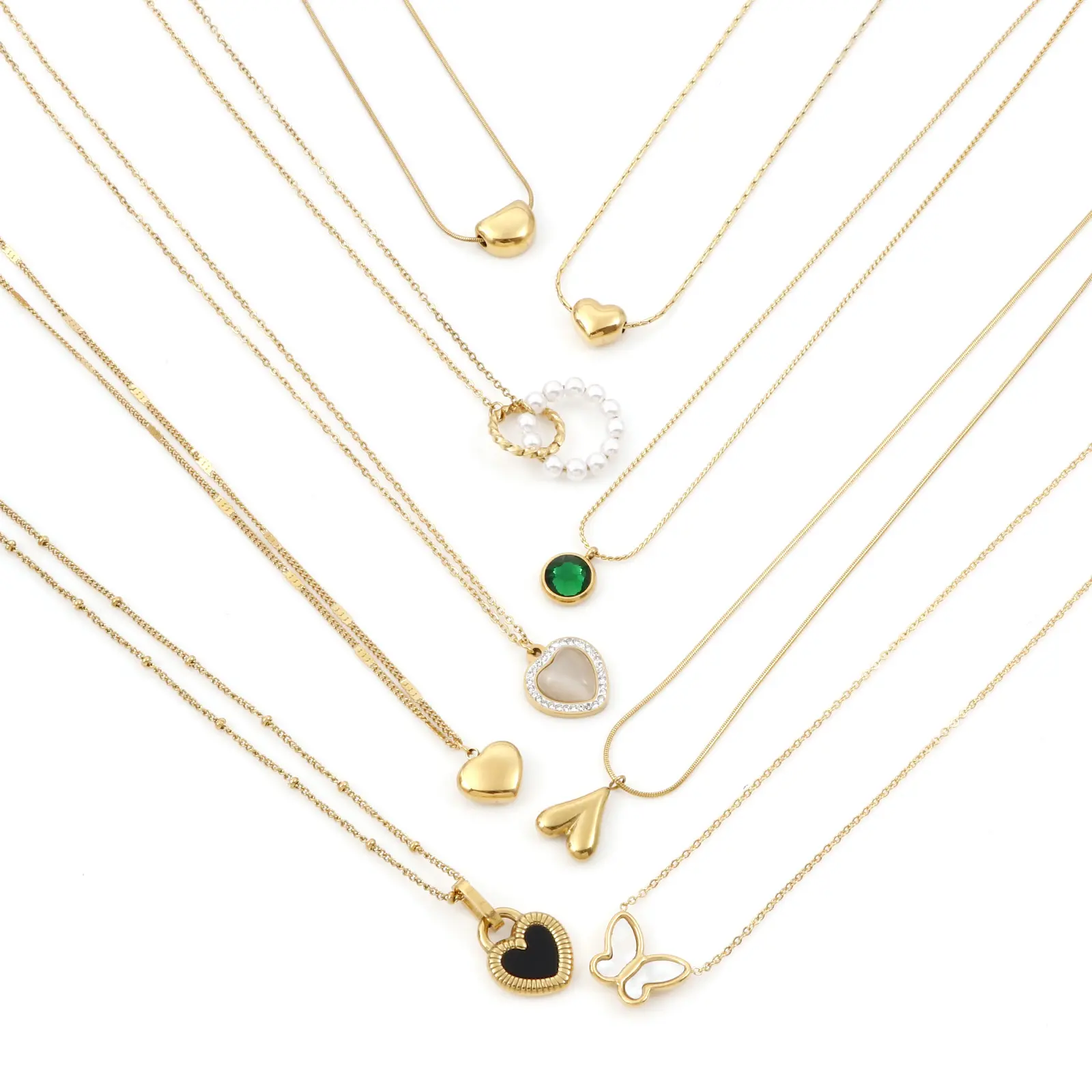 1 Piece New Stainless Steel Gold Color Curb Link Chain Necklace Round Heart Pendants Necklace for Women Party Club Jewelry Gifts