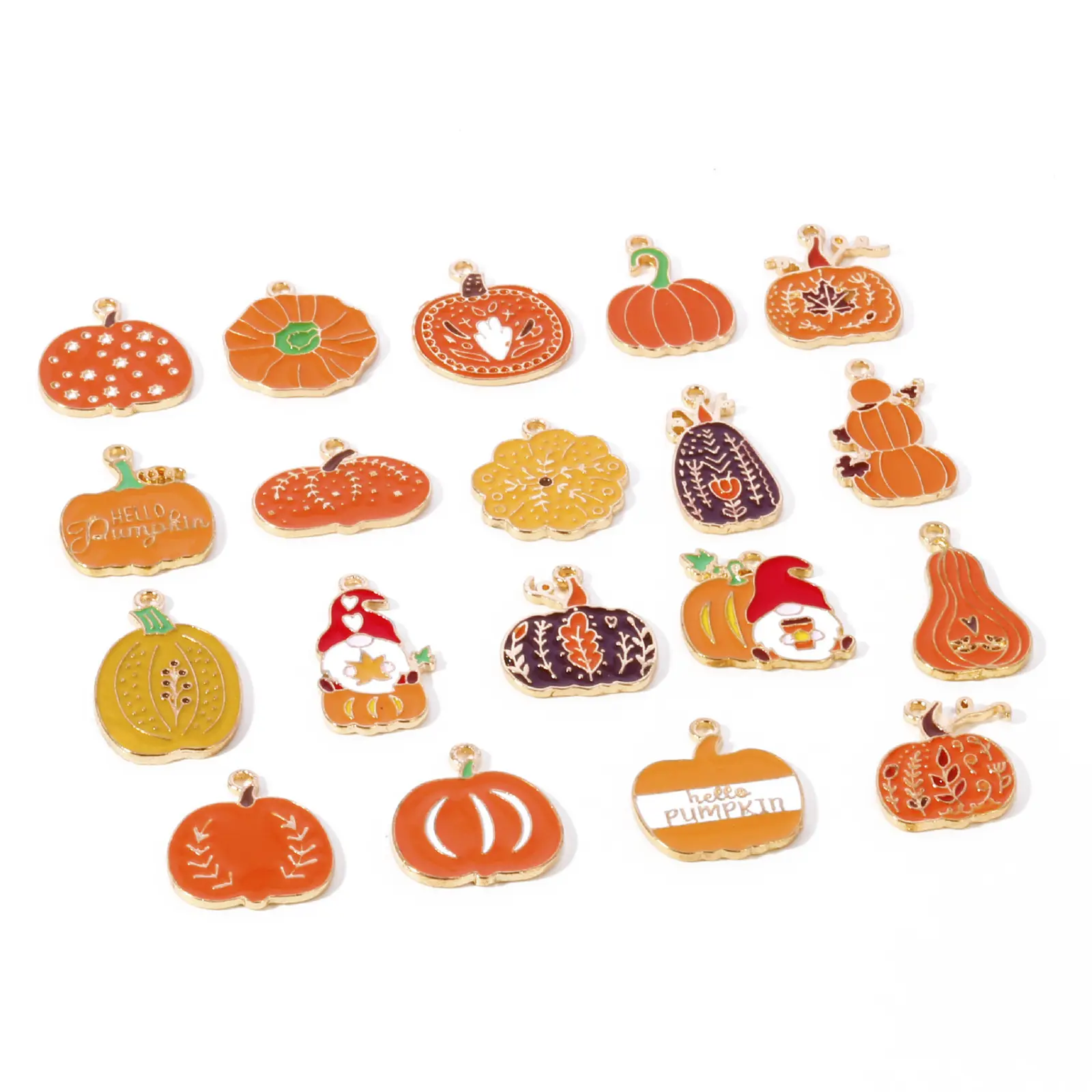 10 Pcs Zinc Based Alloy Autumn Style Halloween Charms Orange Pumpkin Enamel Gold Color Metal Pendants For DIY Jewelry Making