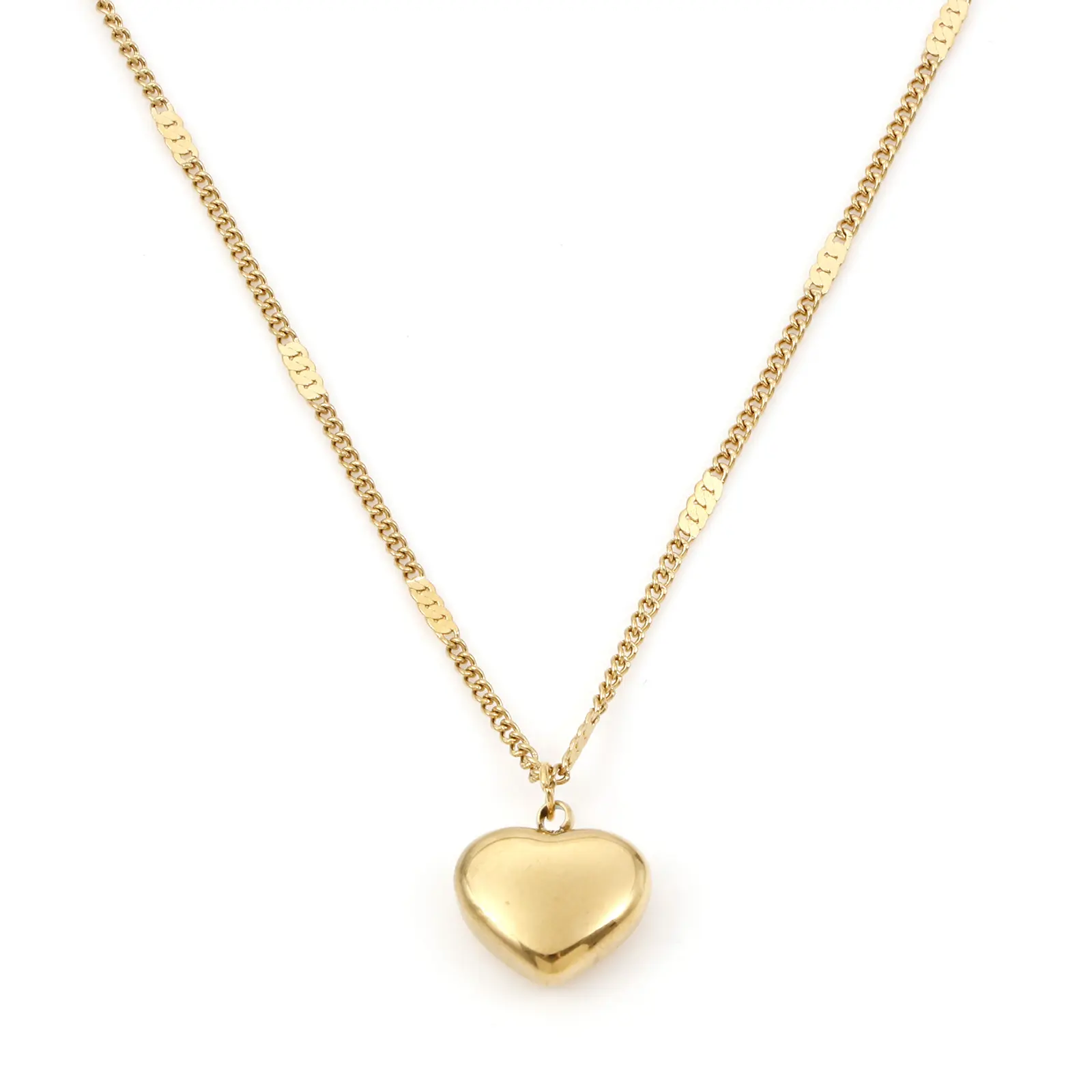 1 Piece New Stainless Steel Gold Color Curb Link Chain Necklace Round Heart Pendants Necklace for Women Party Club Jewelry Gifts